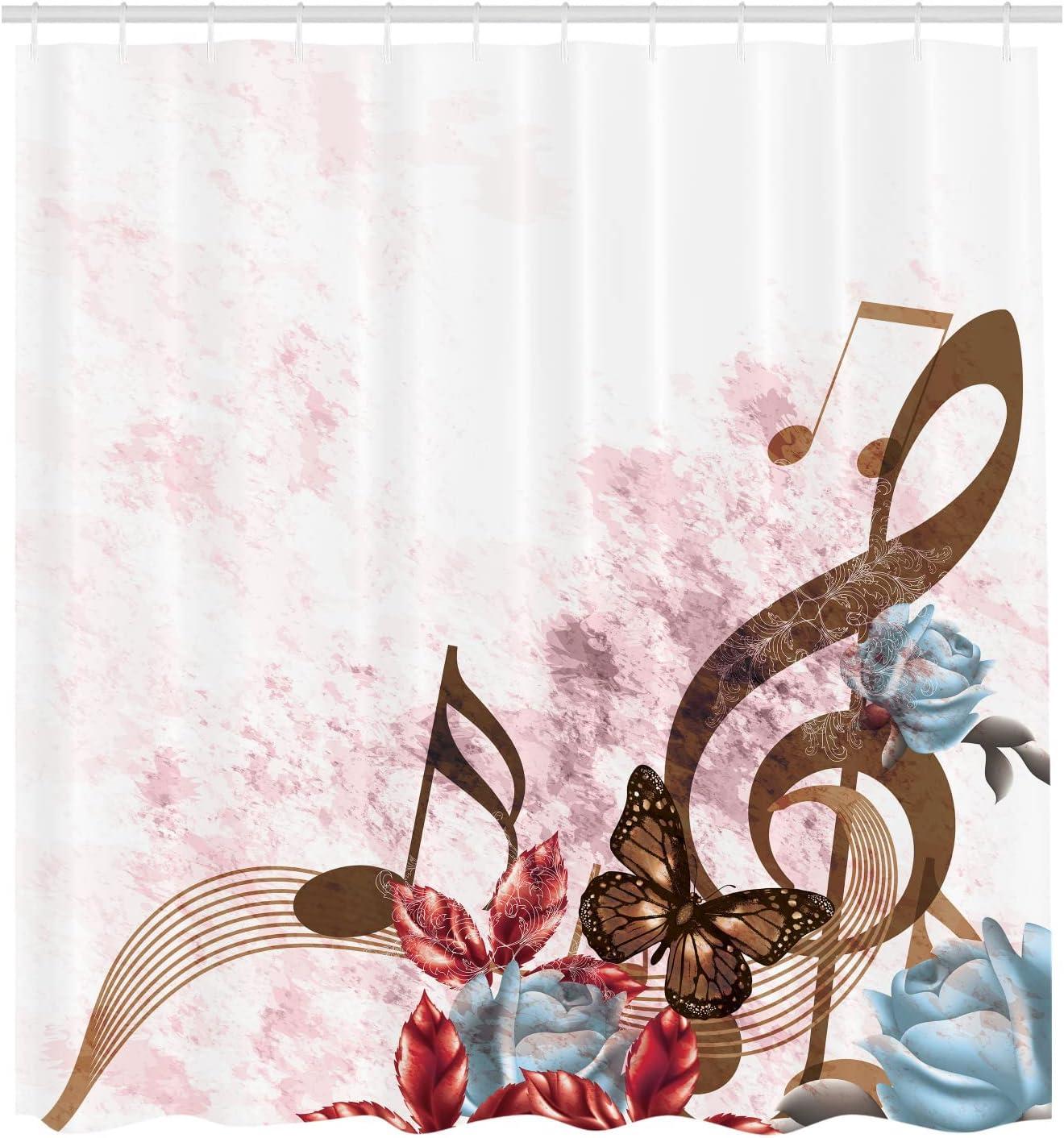 imageAmbesonne Music Shower Curtain Music Roses Romantic Antiquity Victorian Classic Bridal Floral Illustration Cloth Fabric Bathroom Decor Set with Hooks 75 Long Hunter GreenUmber