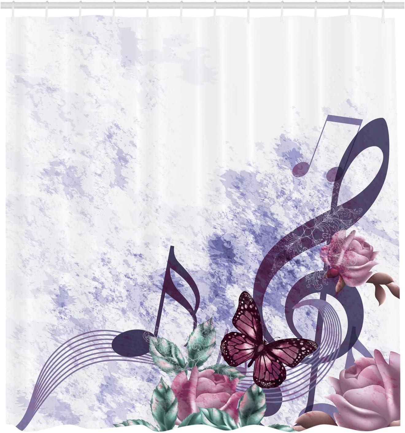imageAmbesonne Music Shower Curtain Music Roses Romantic Antiquity Victorian Classic Bridal Floral Illustration Cloth Fabric Bathroom Decor Set with Hooks 75 Long Hunter GreenViolet Blue