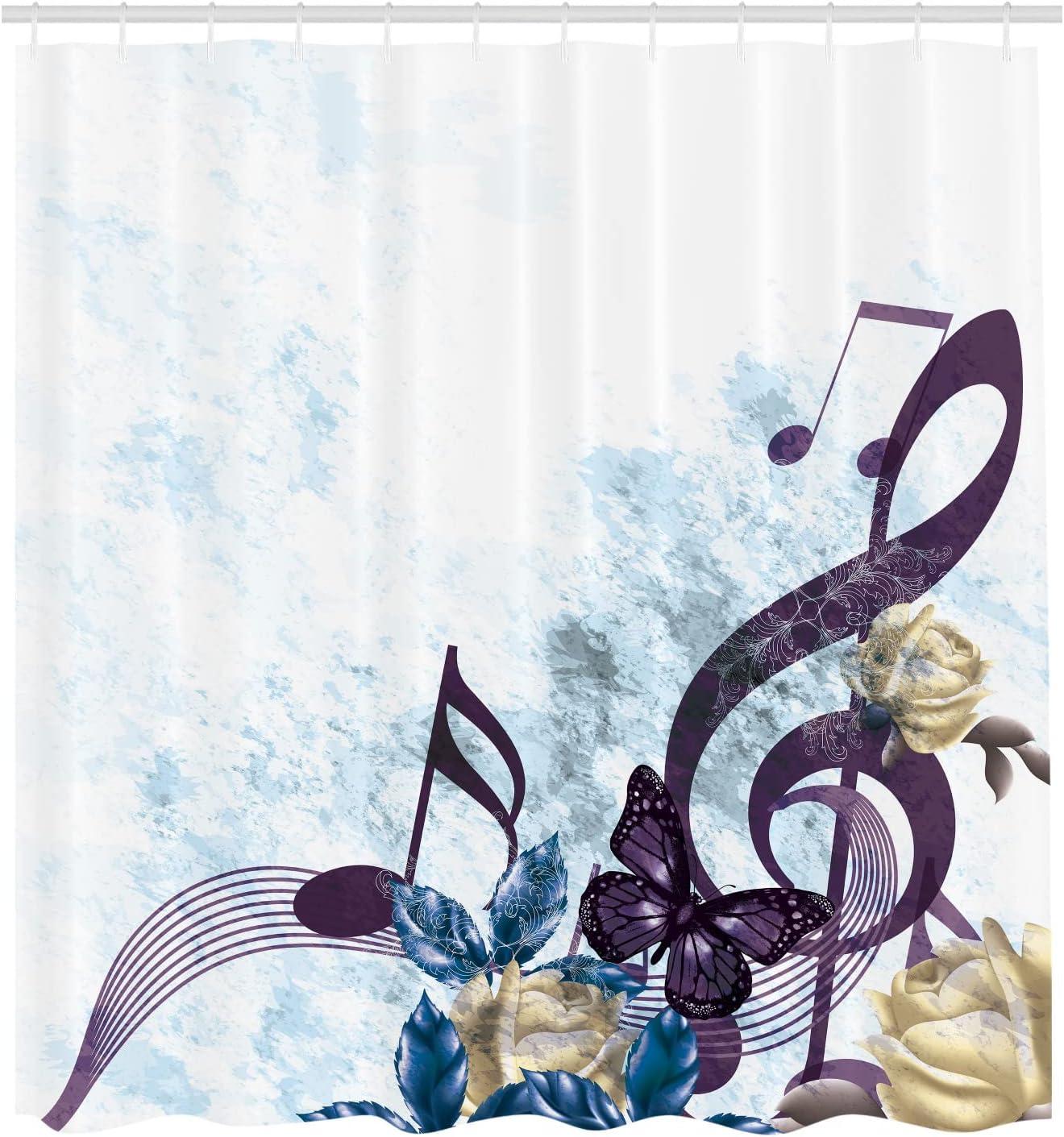 imageAmbesonne Music Shower Curtain Music Roses Romantic Antiquity Victorian Classic Bridal Floral Illustration Cloth Fabric Bathroom Decor Set with Hooks 75 Long Hunter GreenDark Purple