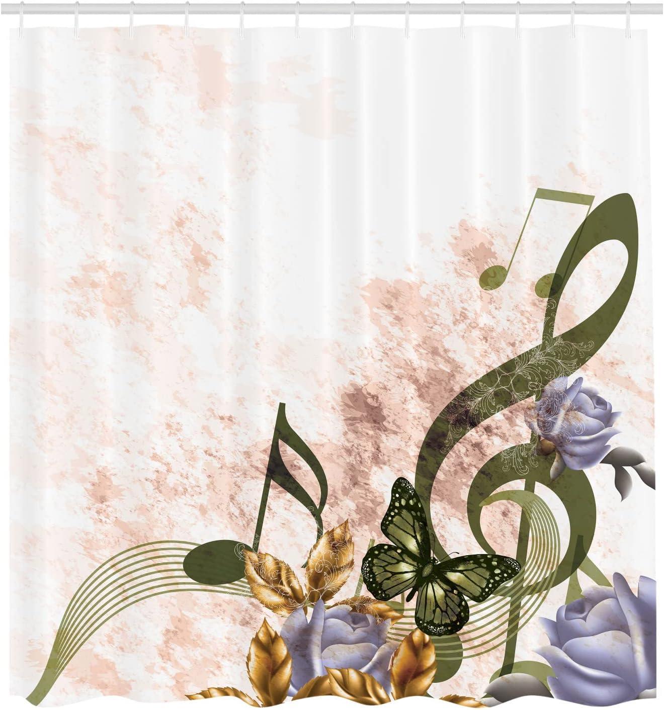 imageAmbesonne Music Shower Curtain Music Roses Romantic Antiquity Victorian Classic Bridal Floral Illustration Cloth Fabric Bathroom Decor Set with Hooks 75 Long Hunter GreenGrey Charcoal
