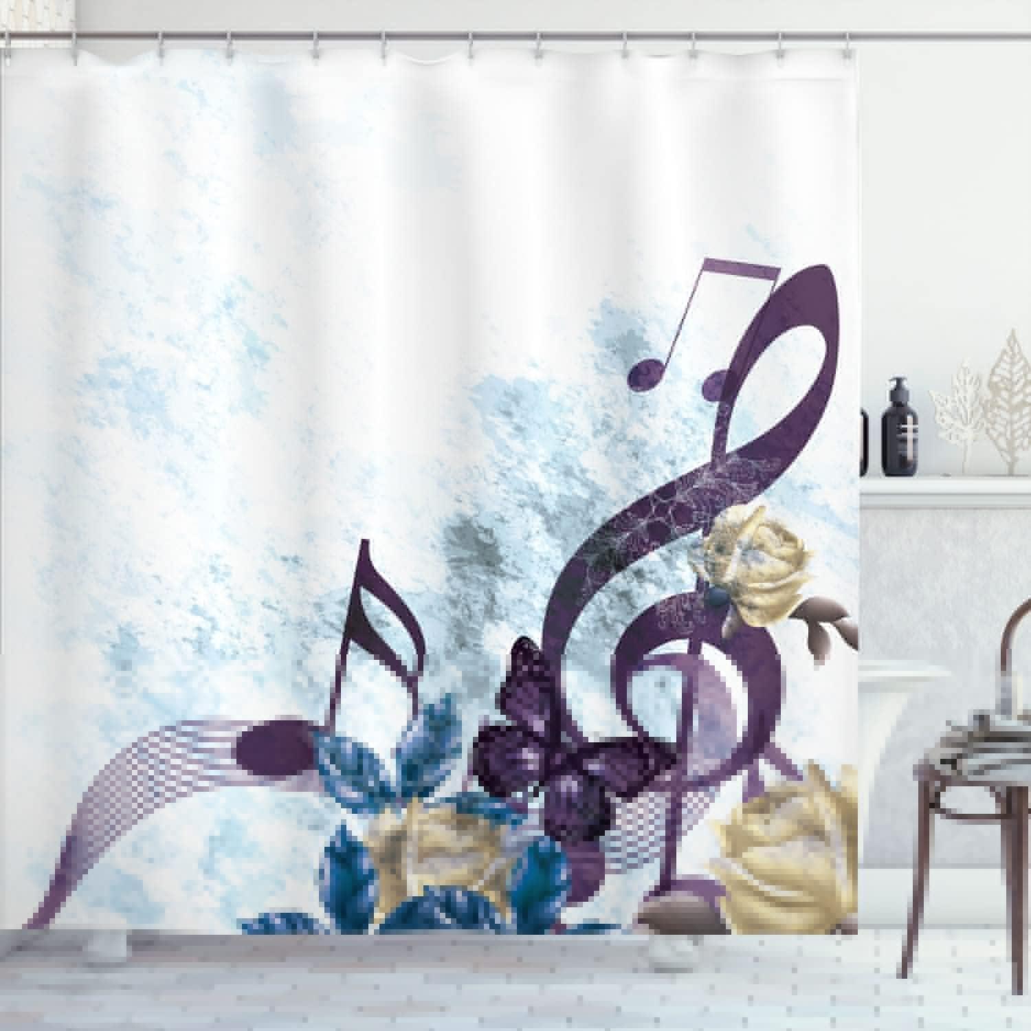 imageAmbesonne Music Shower Curtain Music Roses Romantic Antiquity Victorian Classic Bridal Floral Illustration Cloth Fabric Bathroom Decor Set with Hooks 75 Long Hunter GreenDark Purple