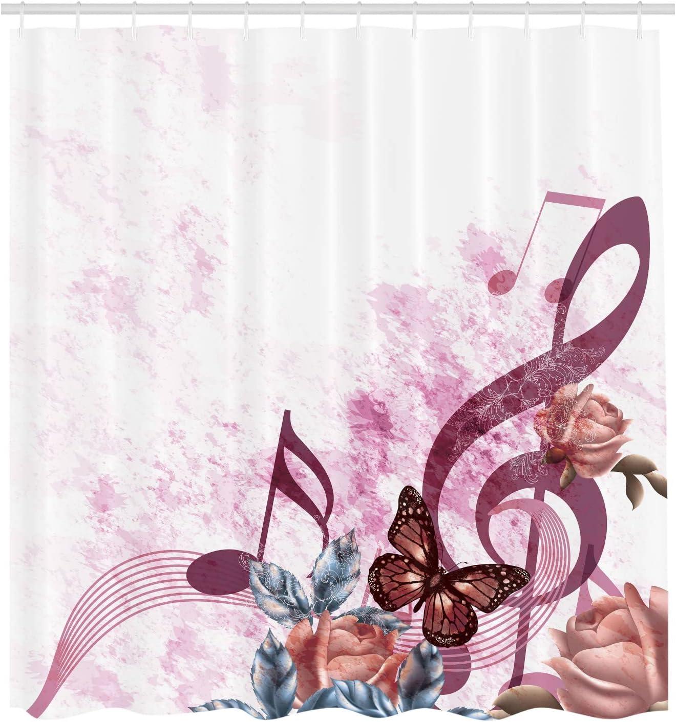 imageAmbesonne Music Shower Curtain Music Roses Romantic Antiquity Victorian Classic Bridal Floral Illustration Cloth Fabric Bathroom Decor Set with Hooks 75 Long Hunter GreenDried Rose