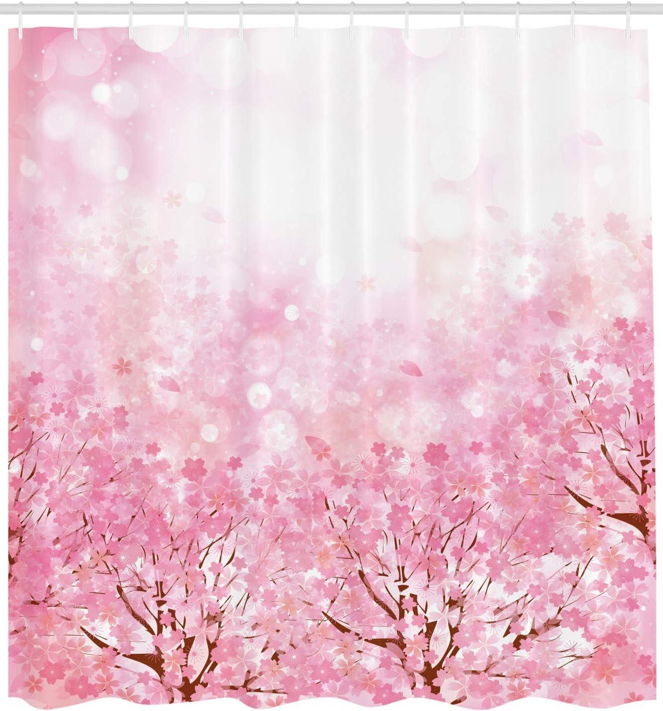 imageAmbesonne Pale Pink Shower Curtain Japanese Cherry Blossom Sakura Tree with Romantic Influence Nature Theme Cloth Fabric Bathroom Decor Set with Hooks 69 W x 75 L Pale Pink