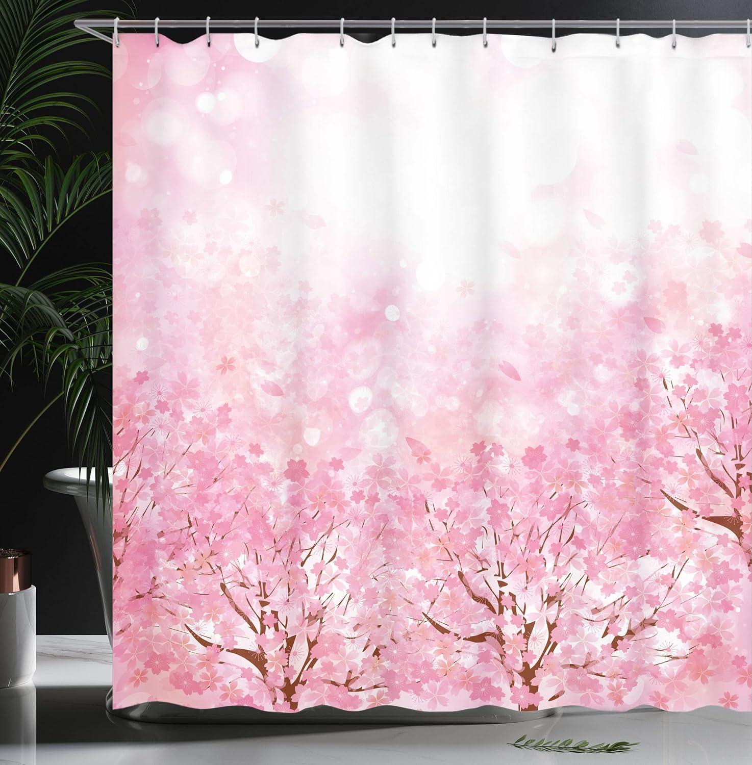 imageAmbesonne Pale Pink Shower Curtain Japanese Cherry Blossom Sakura Tree with Romantic Influence Nature Theme Cloth Fabric Bathroom Decor Set with Hooks 69 W x 75 L Pale Pink