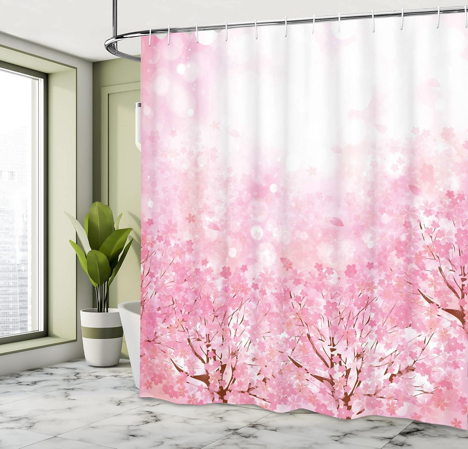 imageAmbesonne Pale Pink Shower Curtain Japanese Cherry Blossom Sakura Tree with Romantic Influence Nature Theme Cloth Fabric Bathroom Decor Set with Hooks 69 W x 84 L Pale Pink