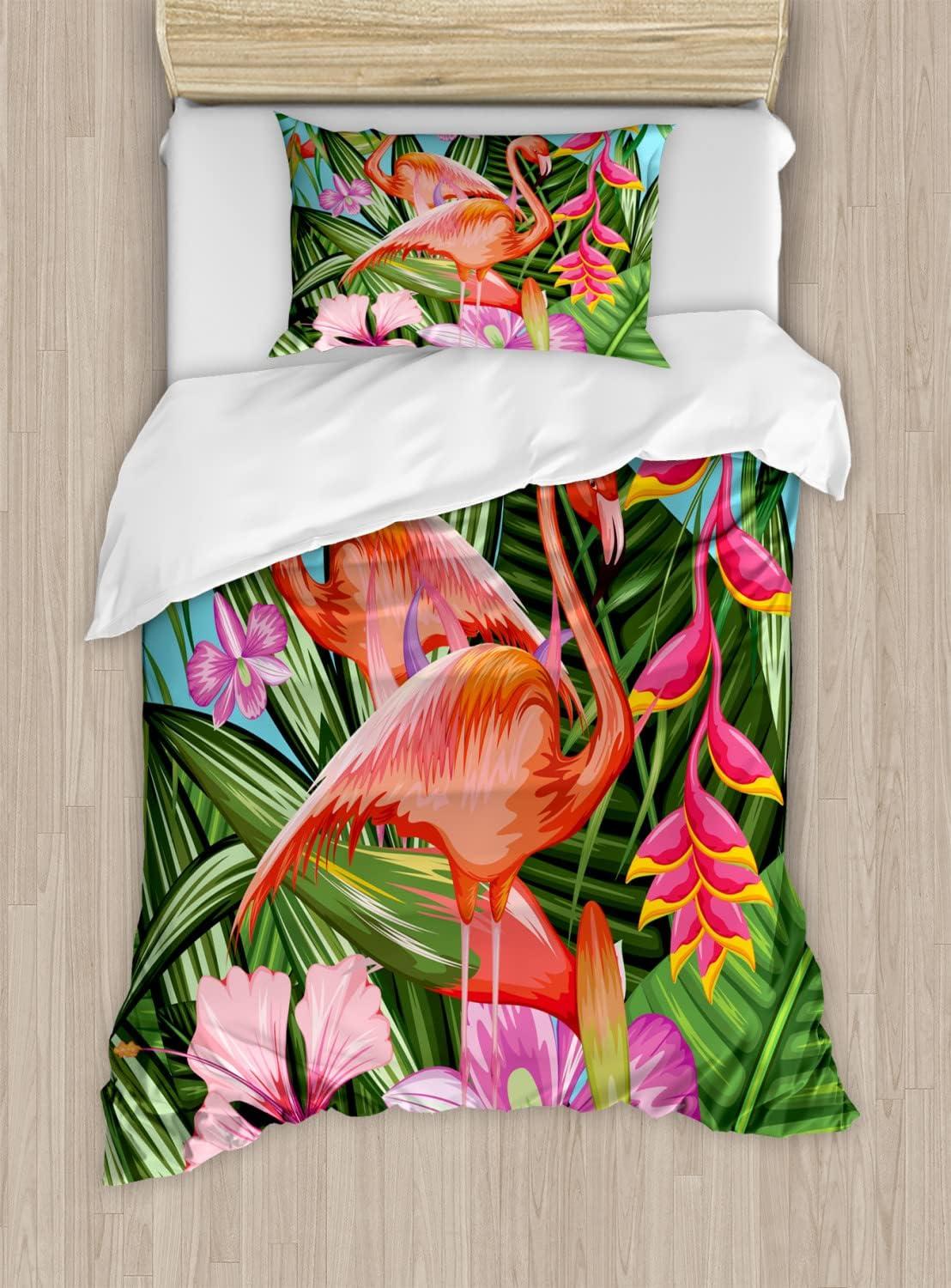 imageAmbesonne Pearls Duvet Cover Set Valentines Day Theme Artwork Roses Heart on Striped Bridal Backdrop Decorative 3 Piece Bedding Set with 2 Pillow Shams California King Blue Purple PinkGreen Pink Blue