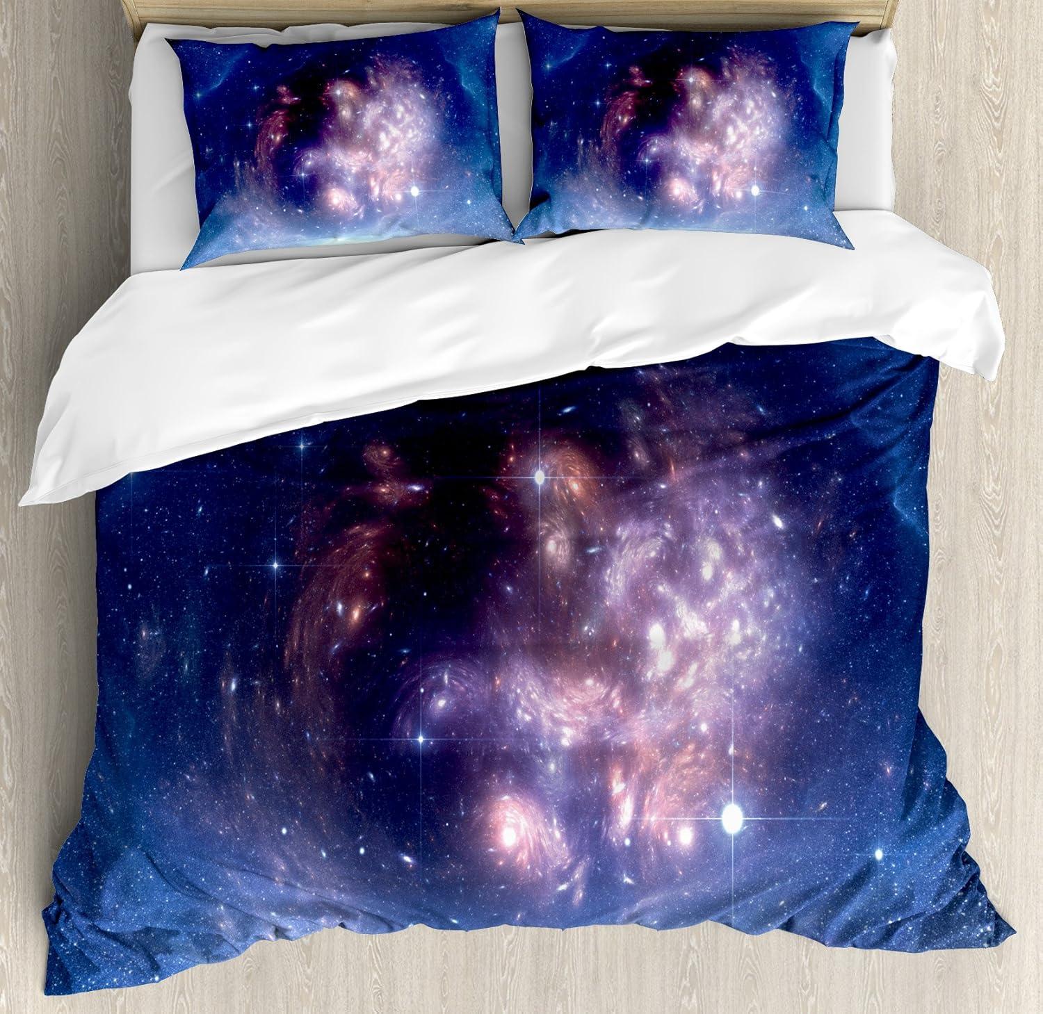 imageAmbesonne Pearls Duvet Cover Set Valentines Day Theme Artwork Roses Heart on Striped Bridal Backdrop Decorative 3 Piece Bedding Set with 2 Pillow Shams California King Blue Purple PinkNavy Purple