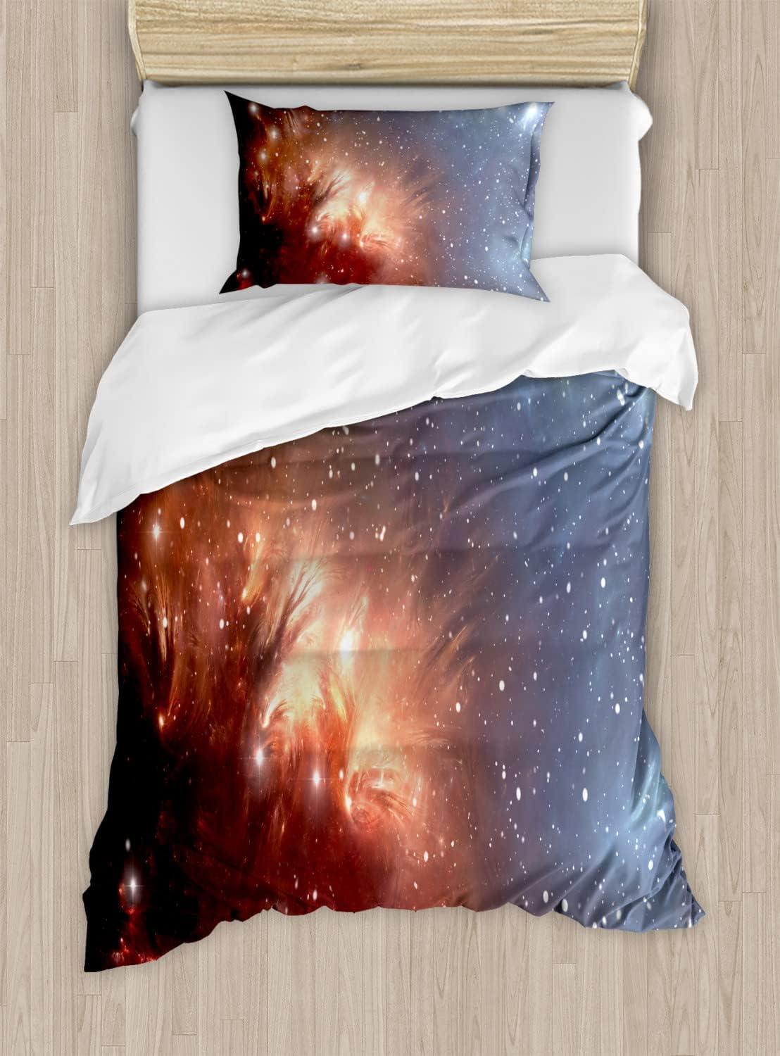 imageAmbesonne Pearls Duvet Cover Set Valentines Day Theme Artwork Roses Heart on Striped Bridal Backdrop Decorative 3 Piece Bedding Set with 2 Pillow Shams California King Blue Purple PinkBurnt Orange Blue
