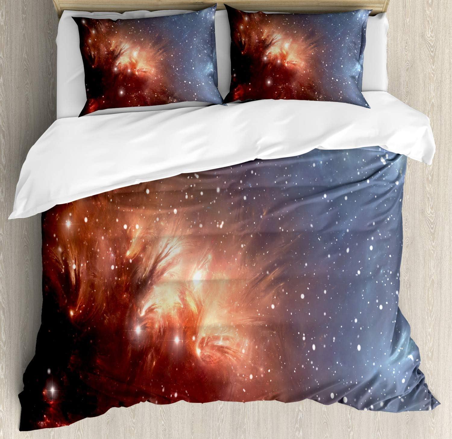 imageAmbesonne Pearls Duvet Cover Set Valentines Day Theme Artwork Roses Heart on Striped Bridal Backdrop Decorative 3 Piece Bedding Set with 2 Pillow Shams California King Blue Purple PinkBurnt Orange Blue