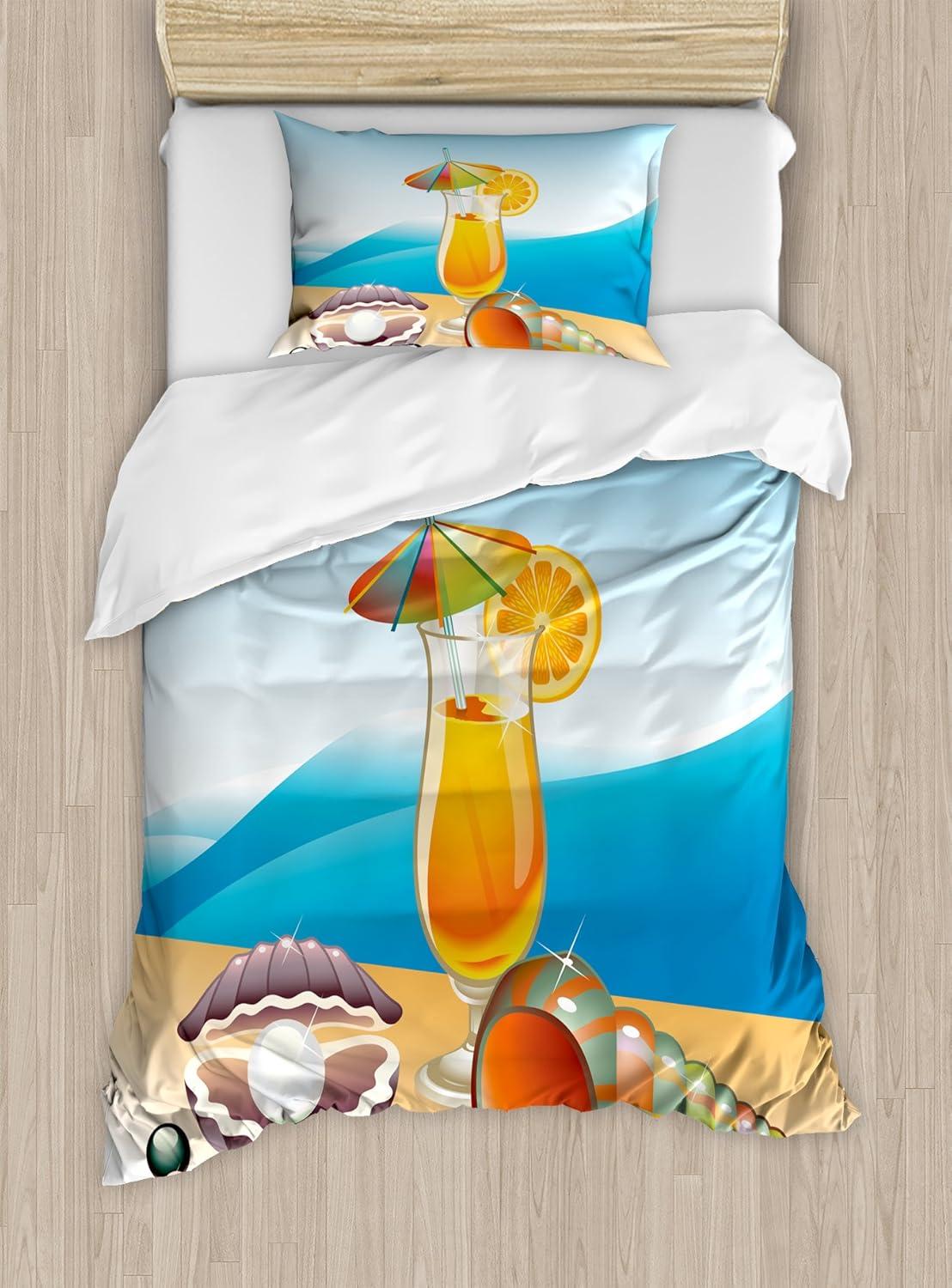 imageAmbesonne Pearls Duvet Cover Set Valentines Day Theme Artwork Roses Heart on Striped Bridal Backdrop Decorative 3 Piece Bedding Set with 2 Pillow Shams California King Blue Purple PinkBlue Orange Purple