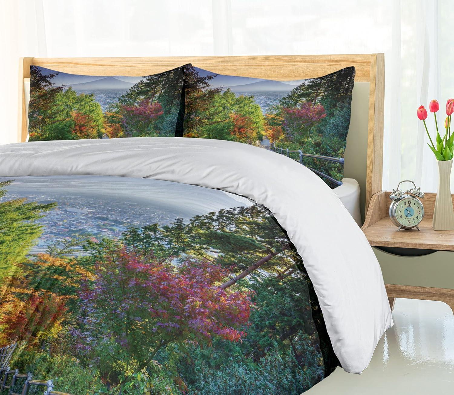 imageAmbesonne Pearls Duvet Cover Set Valentines Day Theme Artwork Roses Heart on Striped Bridal Backdrop Decorative 3 Piece Bedding Set with 2 Pillow Shams California King Blue Purple PinkGreen Grey