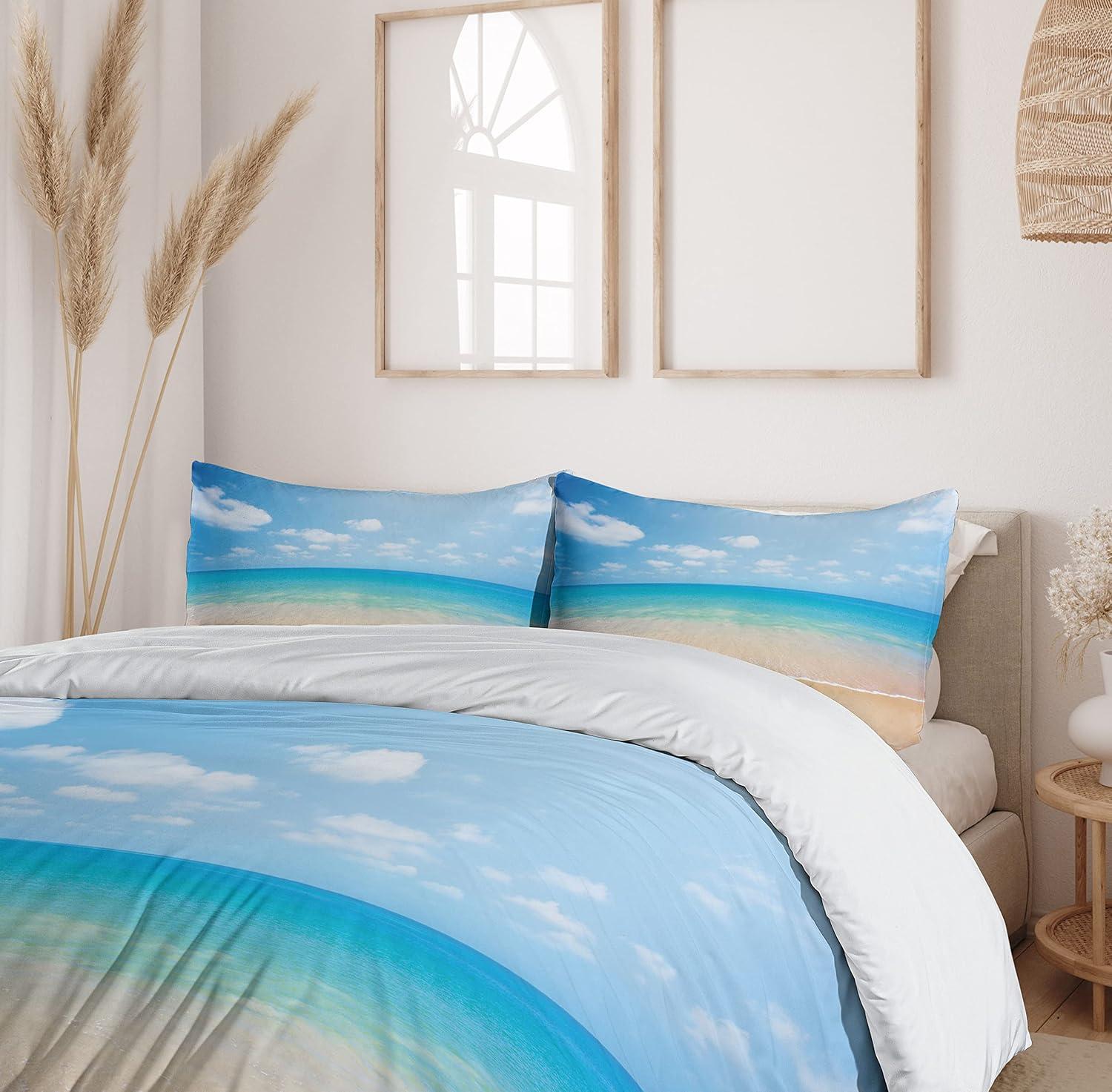 imageAmbesonne Pearls Duvet Cover Set Valentines Day Theme Artwork Roses Heart on Striped Bridal Backdrop Decorative 3 Piece Bedding Set with 2 Pillow Shams California King Blue Purple PinkCream Blue