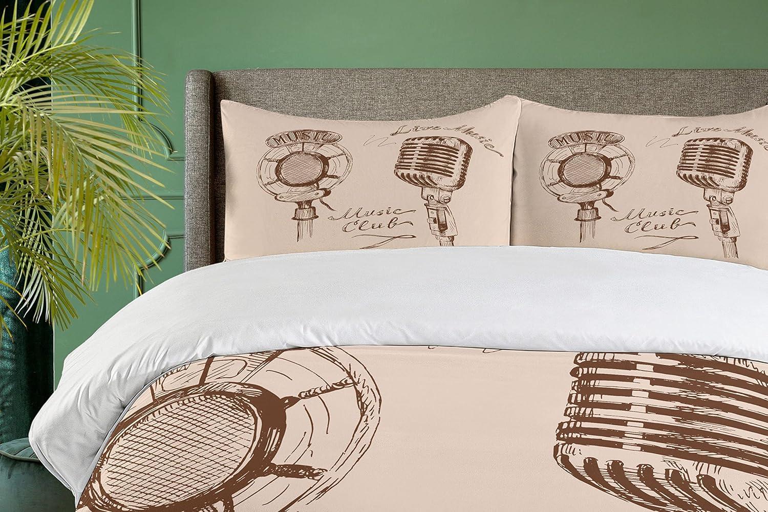 imageAmbesonne Pearls Duvet Cover Set Valentines Day Theme Artwork Roses Heart on Striped Bridal Backdrop Decorative 3 Piece Bedding Set with 2 Pillow Shams California King Blue Purple PinkBrown Ecru