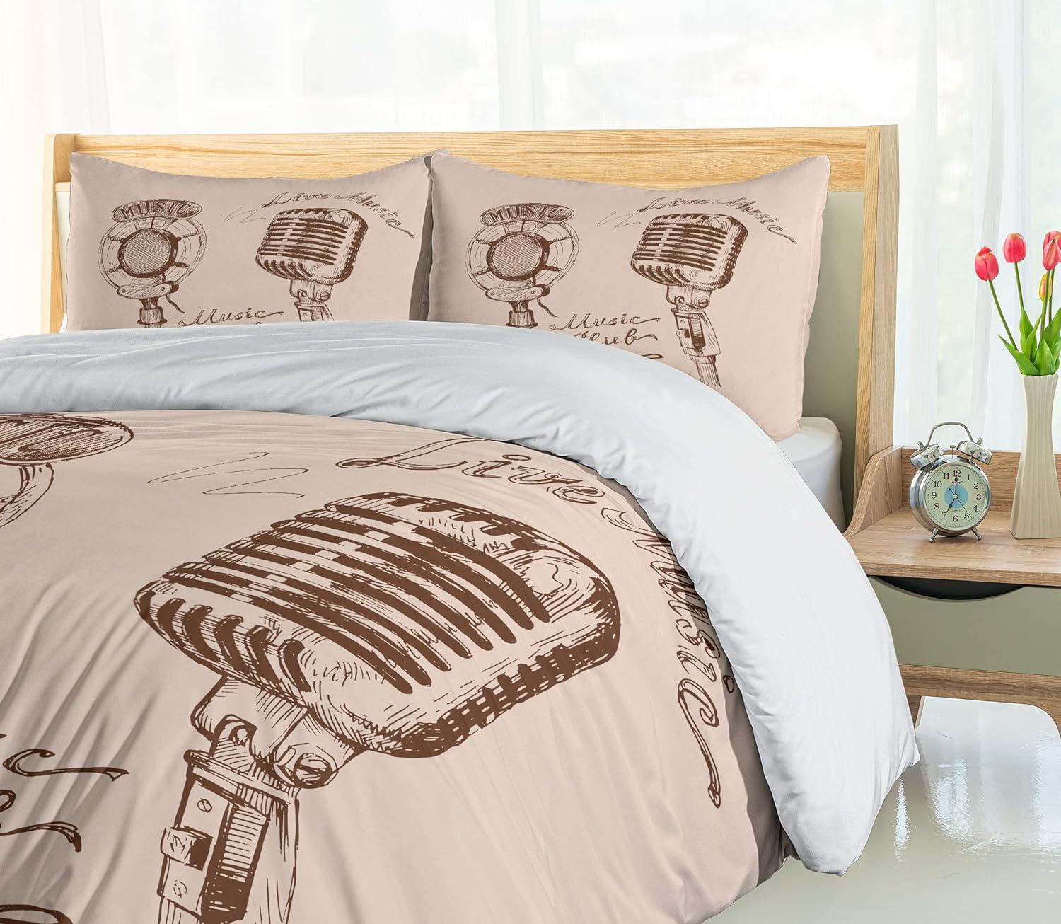 imageAmbesonne Pearls Duvet Cover Set Valentines Day Theme Artwork Roses Heart on Striped Bridal Backdrop Decorative 3 Piece Bedding Set with 2 Pillow Shams California King Blue Purple PinkBrown Ecru