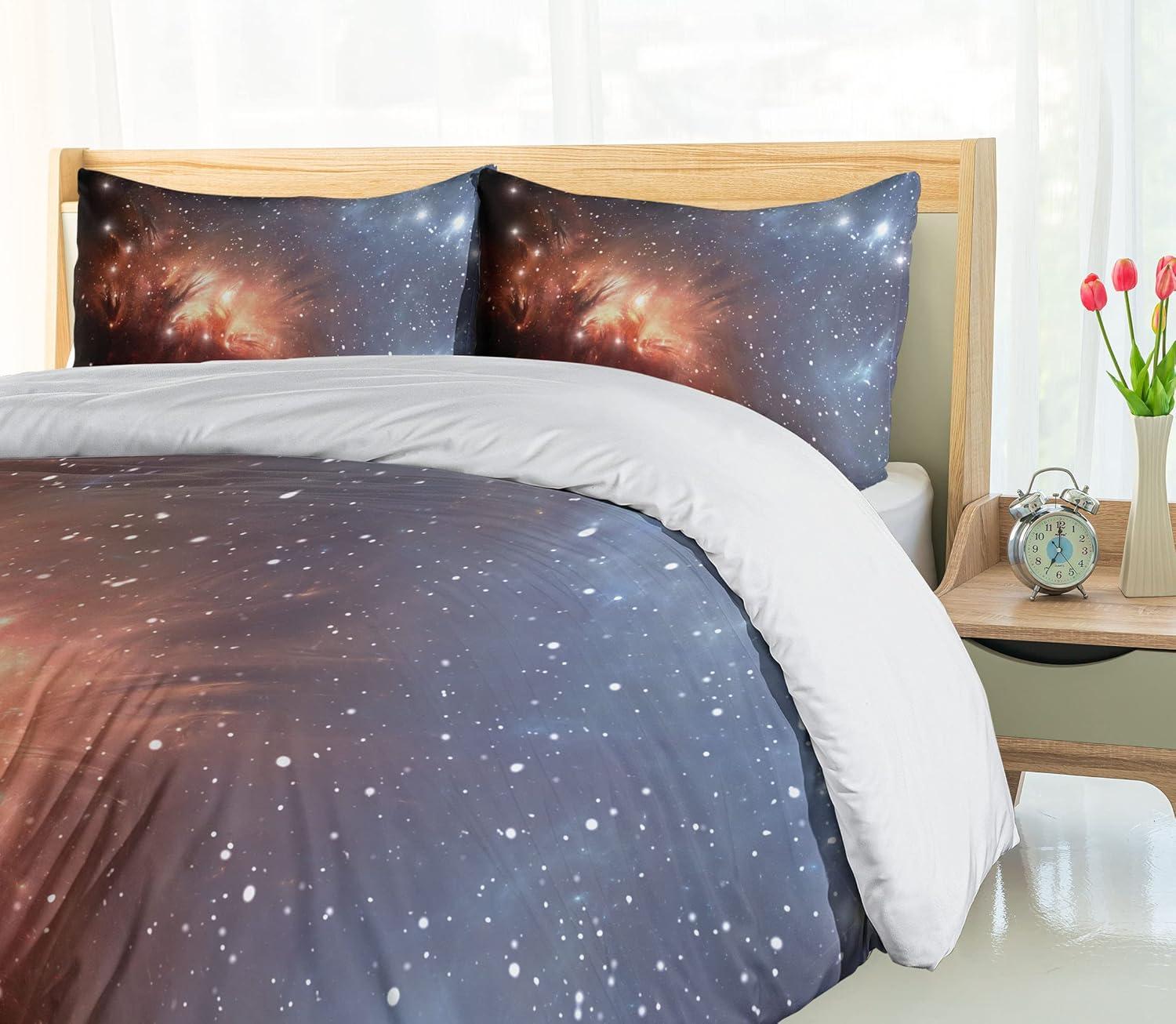 imageAmbesonne Pearls Duvet Cover Set Valentines Day Theme Artwork Roses Heart on Striped Bridal Backdrop Decorative 3 Piece Bedding Set with 2 Pillow Shams California King Blue Purple PinkBurnt Orange Blue