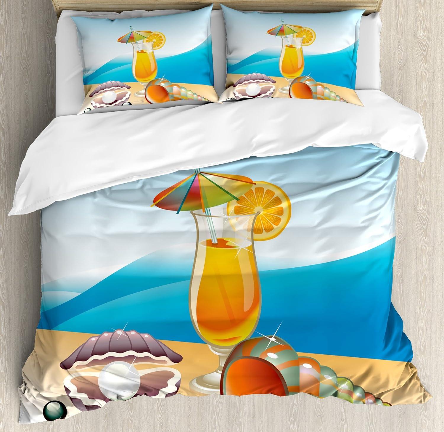 imageAmbesonne Pearls Duvet Cover Set Valentines Day Theme Artwork Roses Heart on Striped Bridal Backdrop Decorative 3 Piece Bedding Set with 2 Pillow Shams California King Blue Purple PinkBlue Orange Purple