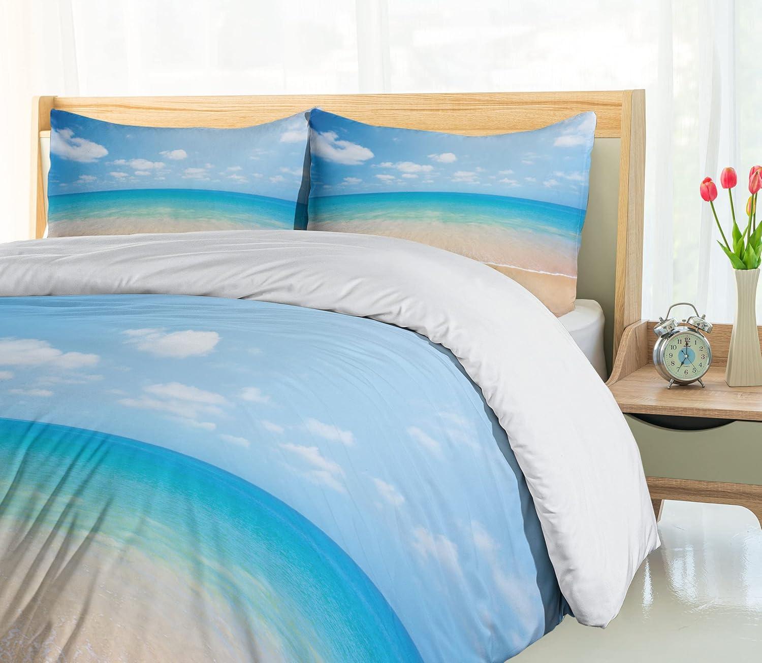 imageAmbesonne Pearls Duvet Cover Set Valentines Day Theme Artwork Roses Heart on Striped Bridal Backdrop Decorative 3 Piece Bedding Set with 2 Pillow Shams California King Blue Purple PinkCream Blue