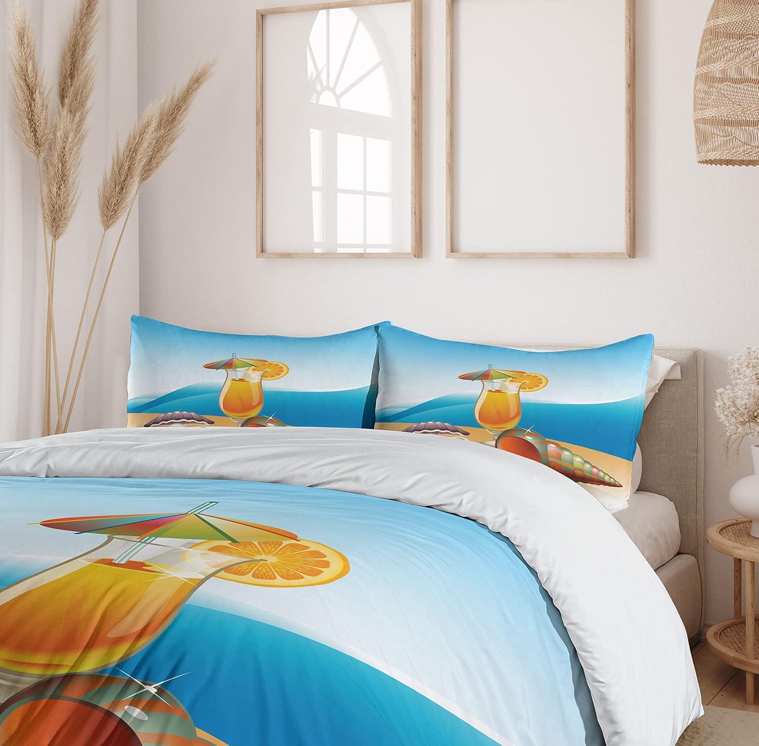 imageAmbesonne Pearls Duvet Cover Set Valentines Day Theme Artwork Roses Heart on Striped Bridal Backdrop Decorative 3 Piece Bedding Set with 2 Pillow Shams California King Blue Purple PinkBlue Orange Purple