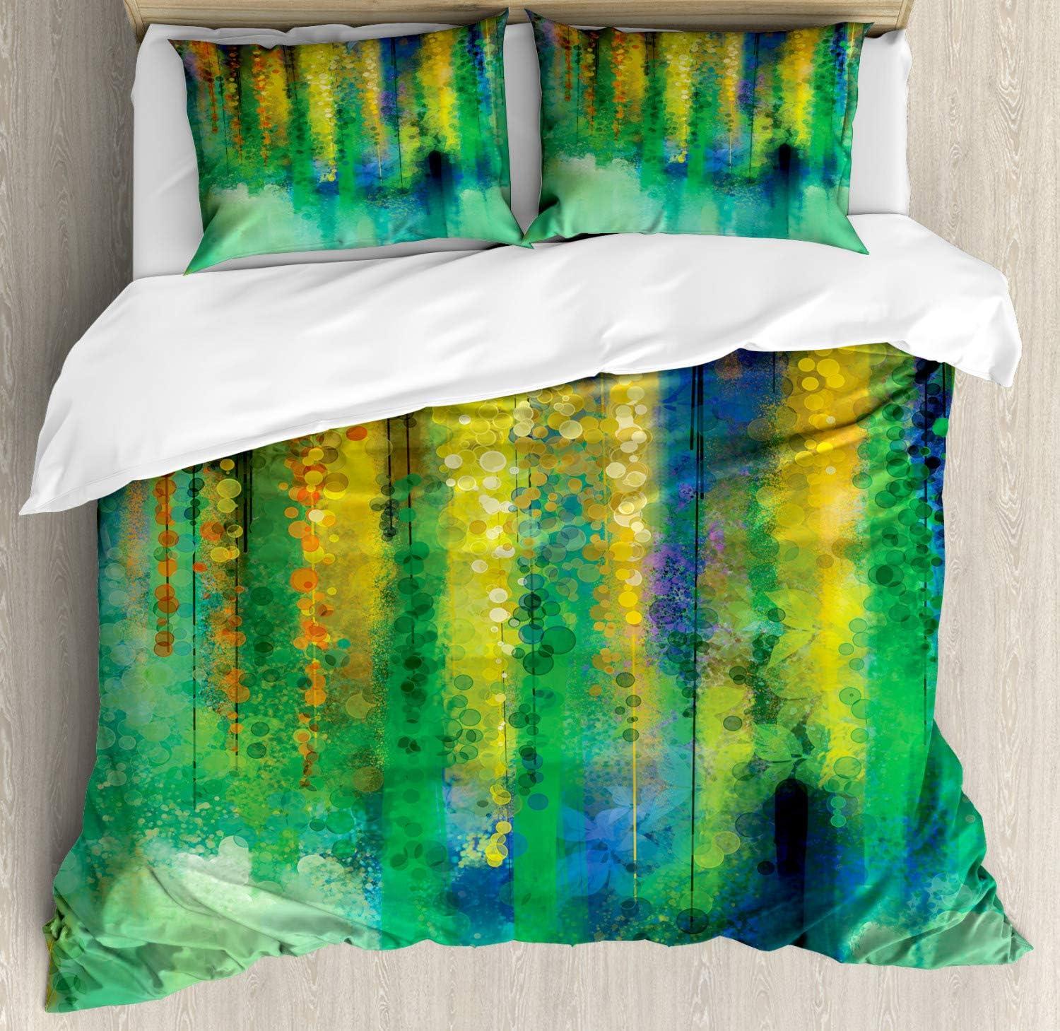 imageAmbesonne Pearls Duvet Cover Set Valentines Day Theme Artwork Roses Heart on Striped Bridal Backdrop Decorative 3 Piece Bedding Set with 2 Pillow Shams California King Blue Purple PinkGreen Yellow