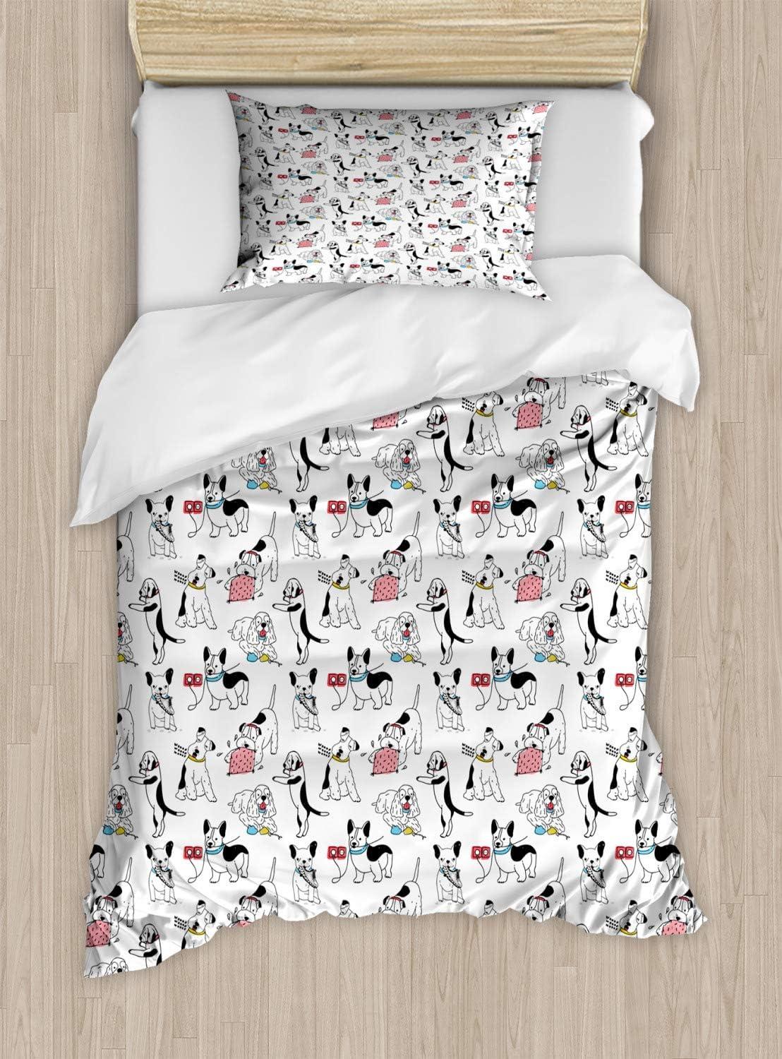 imageAmbesonne Romantic Duvet Cover Sets Geometric Horizontal Oval Rows Drawn Along Little Hearts Valentines Bedding Set with 2 Duvet Covers amp 4 Pillowcases 2 Pack King Size Almond Green and WhiteDark Purple Multicolor