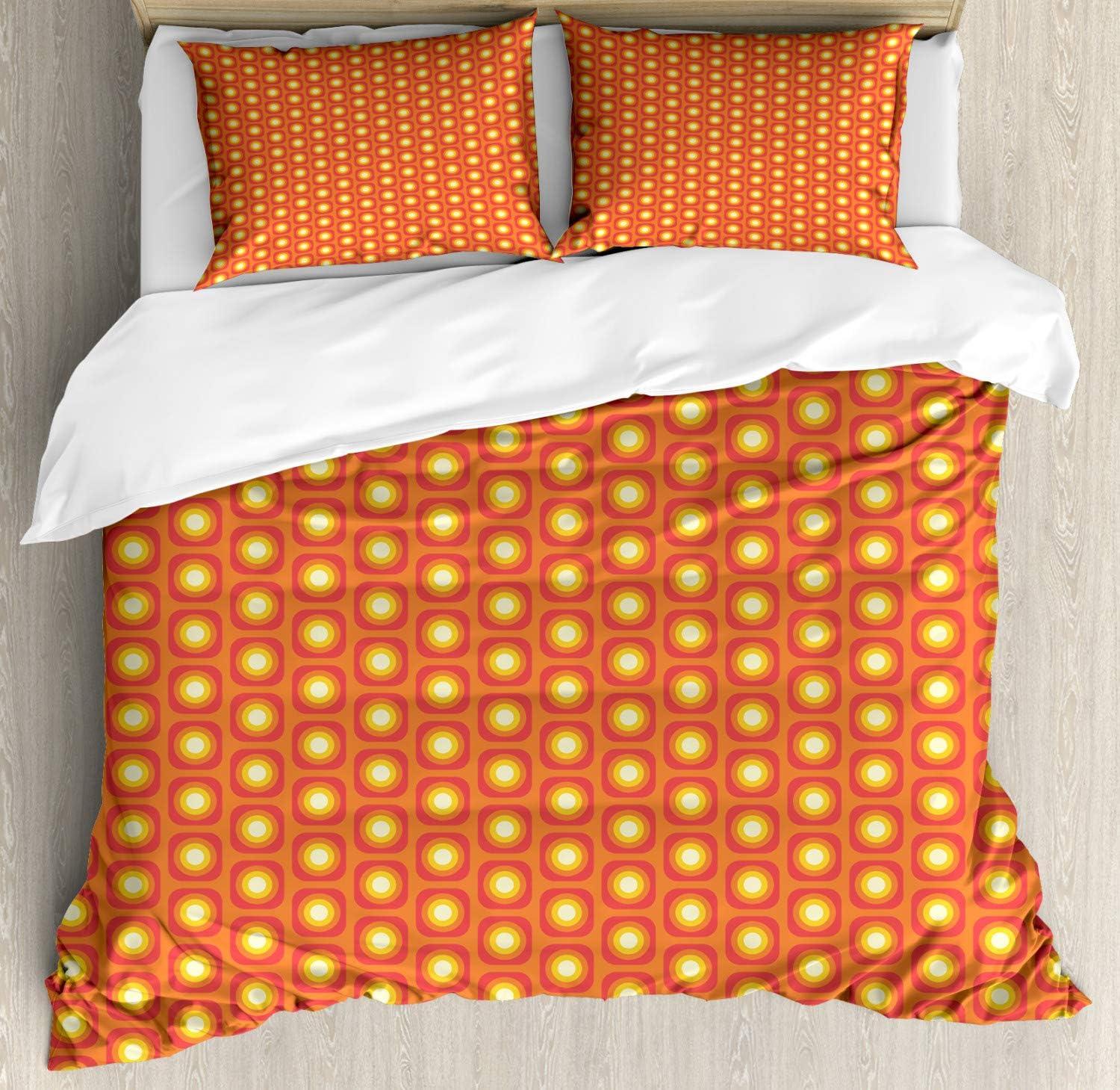 imageAmbesonne Romantic Duvet Cover Sets Geometric Horizontal Oval Rows Drawn Along Little Hearts Valentines Bedding Set with 2 Duvet Covers amp 4 Pillowcases 2 Pack King Size Almond Green and WhiteDark Coral Mustard