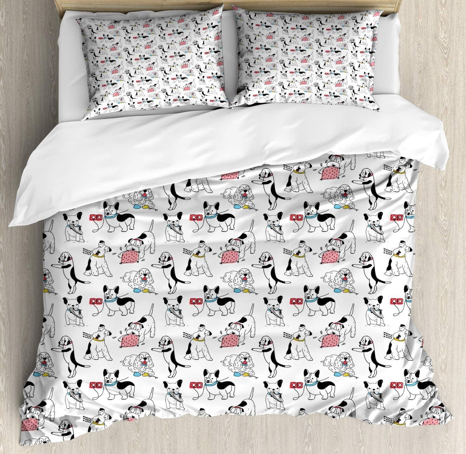 imageAmbesonne Romantic Duvet Cover Sets Geometric Horizontal Oval Rows Drawn Along Little Hearts Valentines Bedding Set with 2 Duvet Covers amp 4 Pillowcases 2 Pack King Size Almond Green and WhiteDark Purple Multicolor