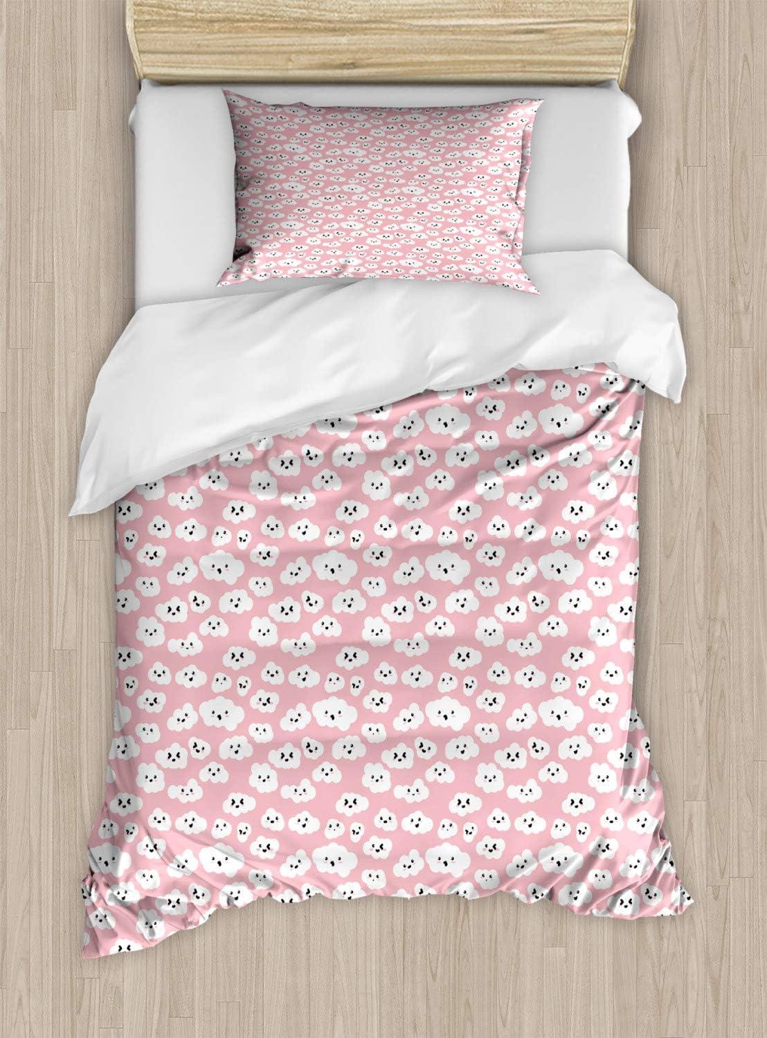 imageAmbesonne Romantic Duvet Cover Sets Geometric Horizontal Oval Rows Drawn Along Little Hearts Valentines Bedding Set with 2 Duvet Covers amp 4 Pillowcases 2 Pack King Size Almond Green and WhitePale Pink Charcoal Grey