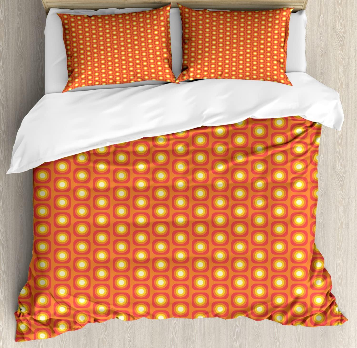imageAmbesonne Romantic Duvet Cover Sets Geometric Horizontal Oval Rows Drawn Along Little Hearts Valentines Bedding Set with 2 Duvet Covers amp 4 Pillowcases 2 Pack King Size Almond Green and WhiteDark Coral Mustard