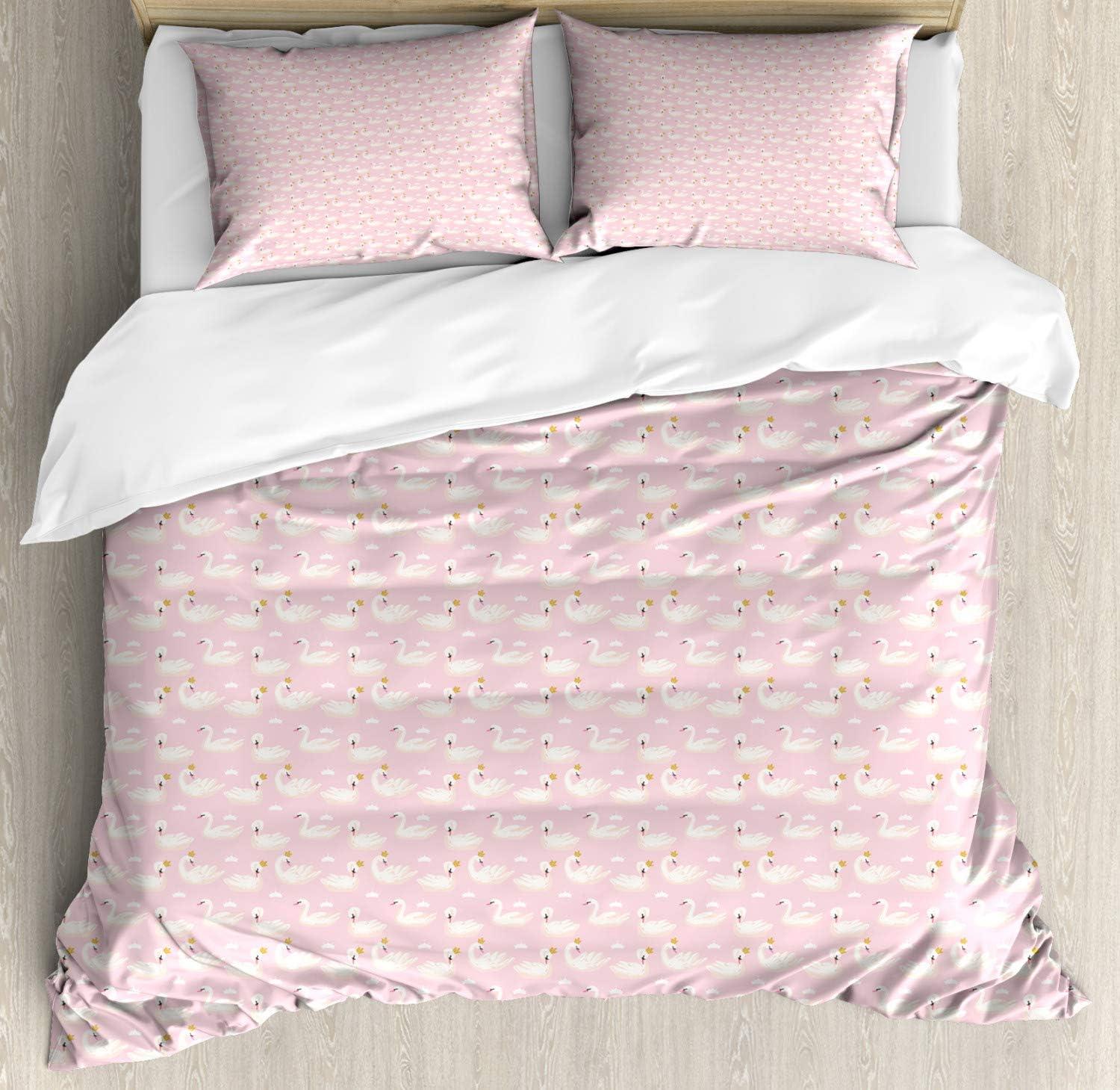 imageAmbesonne Romantic Duvet Cover Sets Geometric Horizontal Oval Rows Drawn Along Little Hearts Valentines Bedding Set with 2 Duvet Covers amp 4 Pillowcases 2 Pack King Size Almond Green and WhitePale Pink Cream