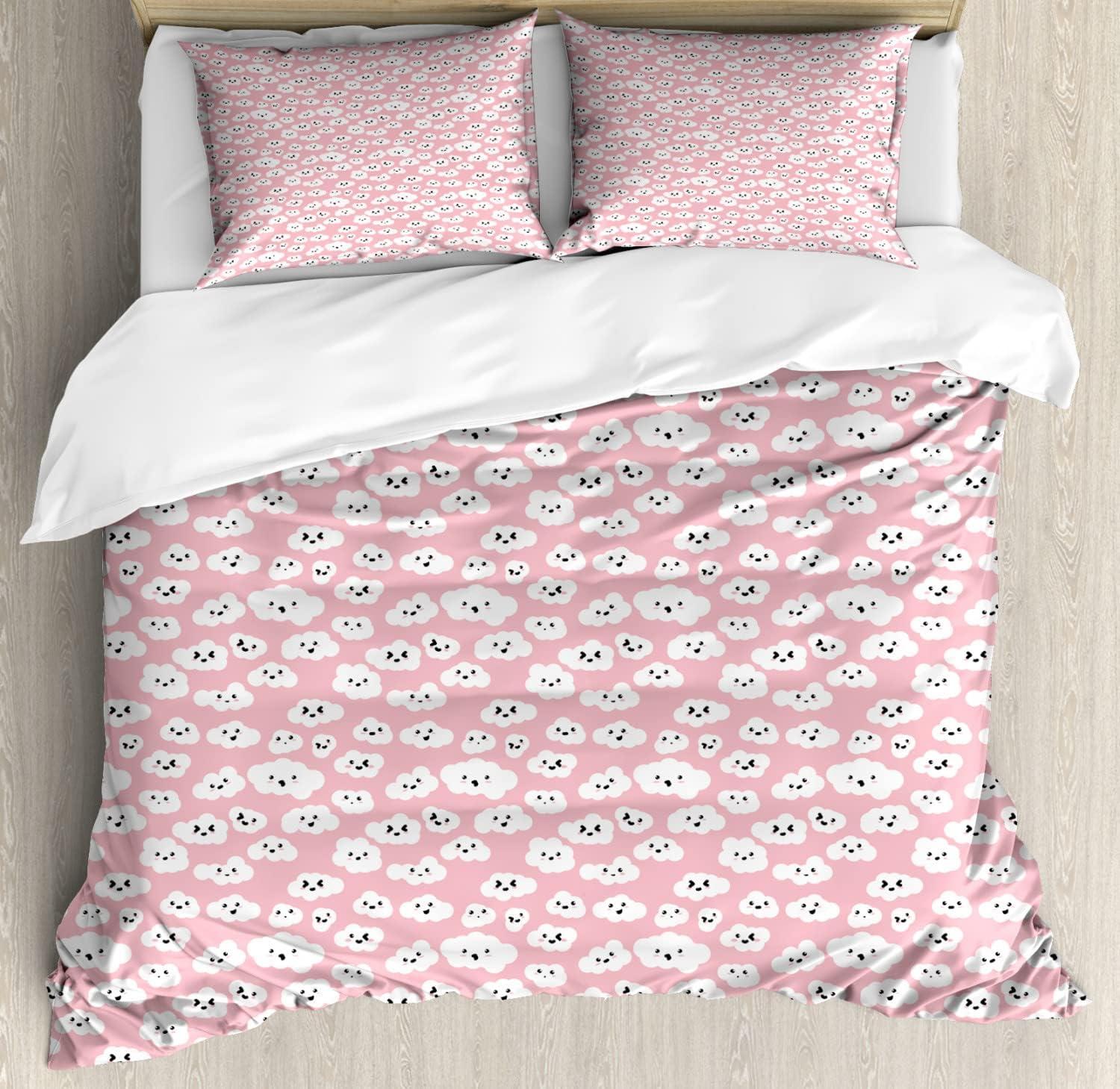 imageAmbesonne Romantic Duvet Cover Sets Geometric Horizontal Oval Rows Drawn Along Little Hearts Valentines Bedding Set with 2 Duvet Covers amp 4 Pillowcases 2 Pack King Size Almond Green and WhitePale Pink Charcoal Grey
