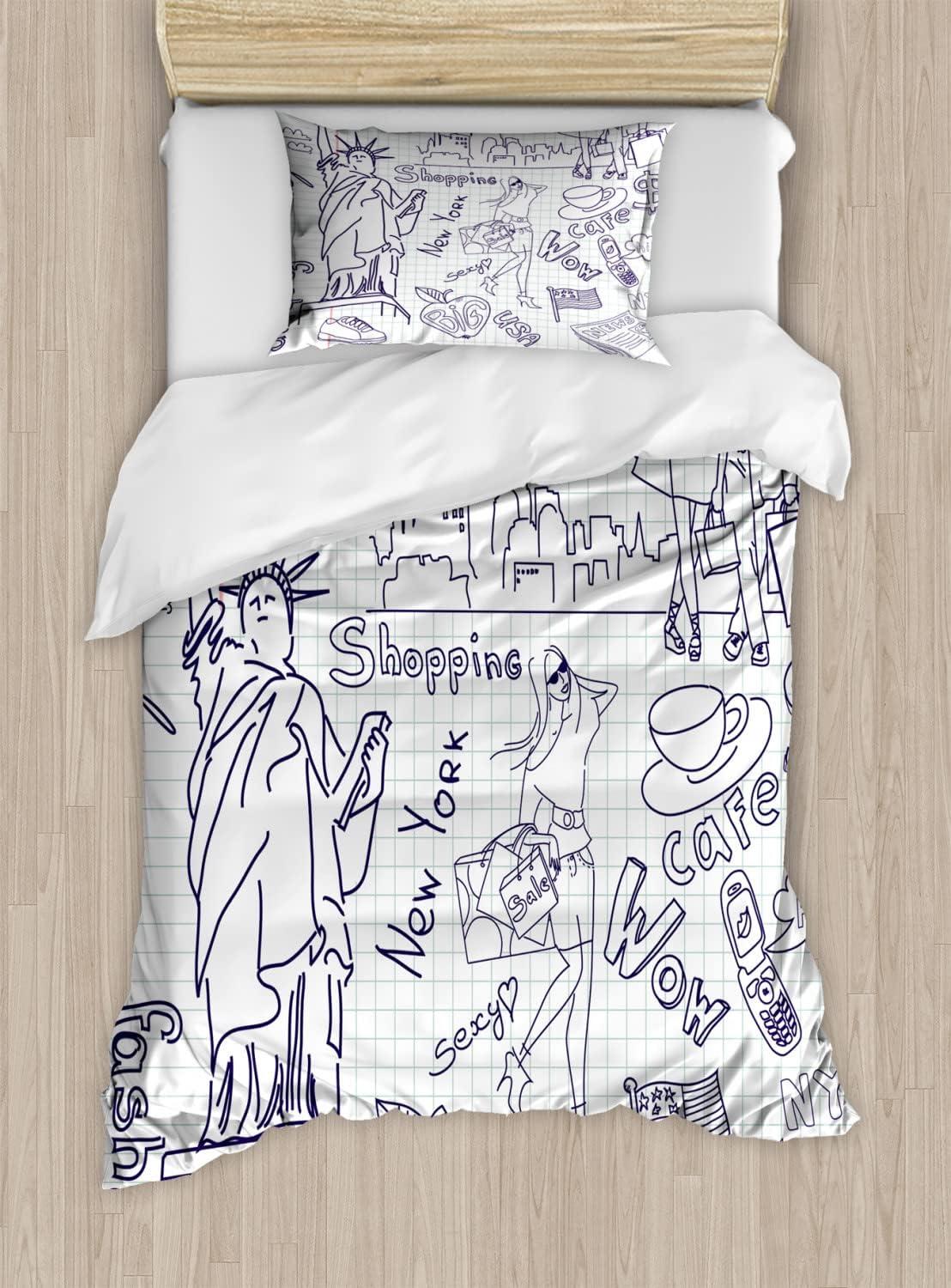 imageAmbesonne Romantic Duvet Cover Sets Geometric Horizontal Oval Rows Drawn Along Little Hearts Valentines Bedding Set with 2 Duvet Covers amp 4 Pillowcases 2 Pack King Size Almond Green and WhiteDark Purple and White