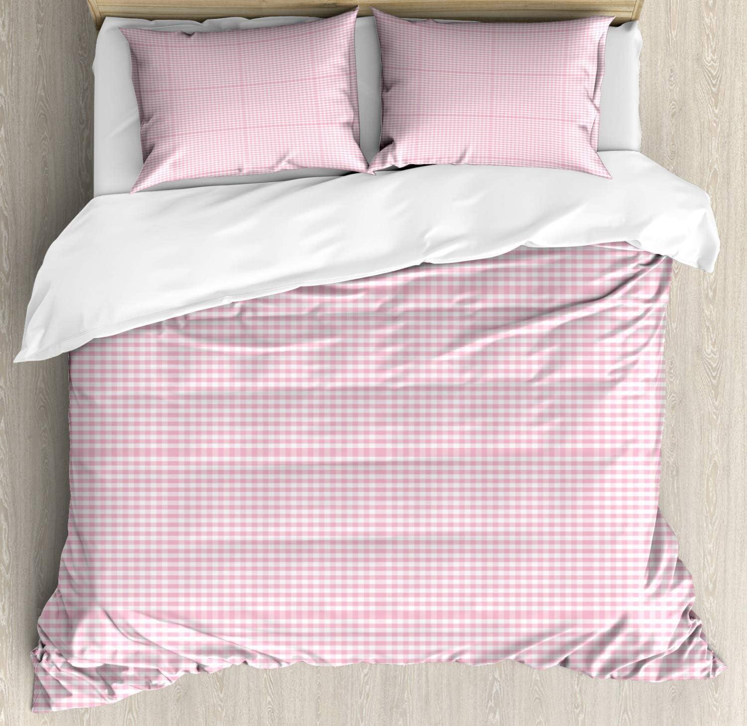 imageAmbesonne Romantic Duvet Cover Sets Geometric Horizontal Oval Rows Drawn Along Little Hearts Valentines Bedding Set with 2 Duvet Covers amp 4 Pillowcases 2 Pack King Size Almond Green and WhiteBaby Pink and White
