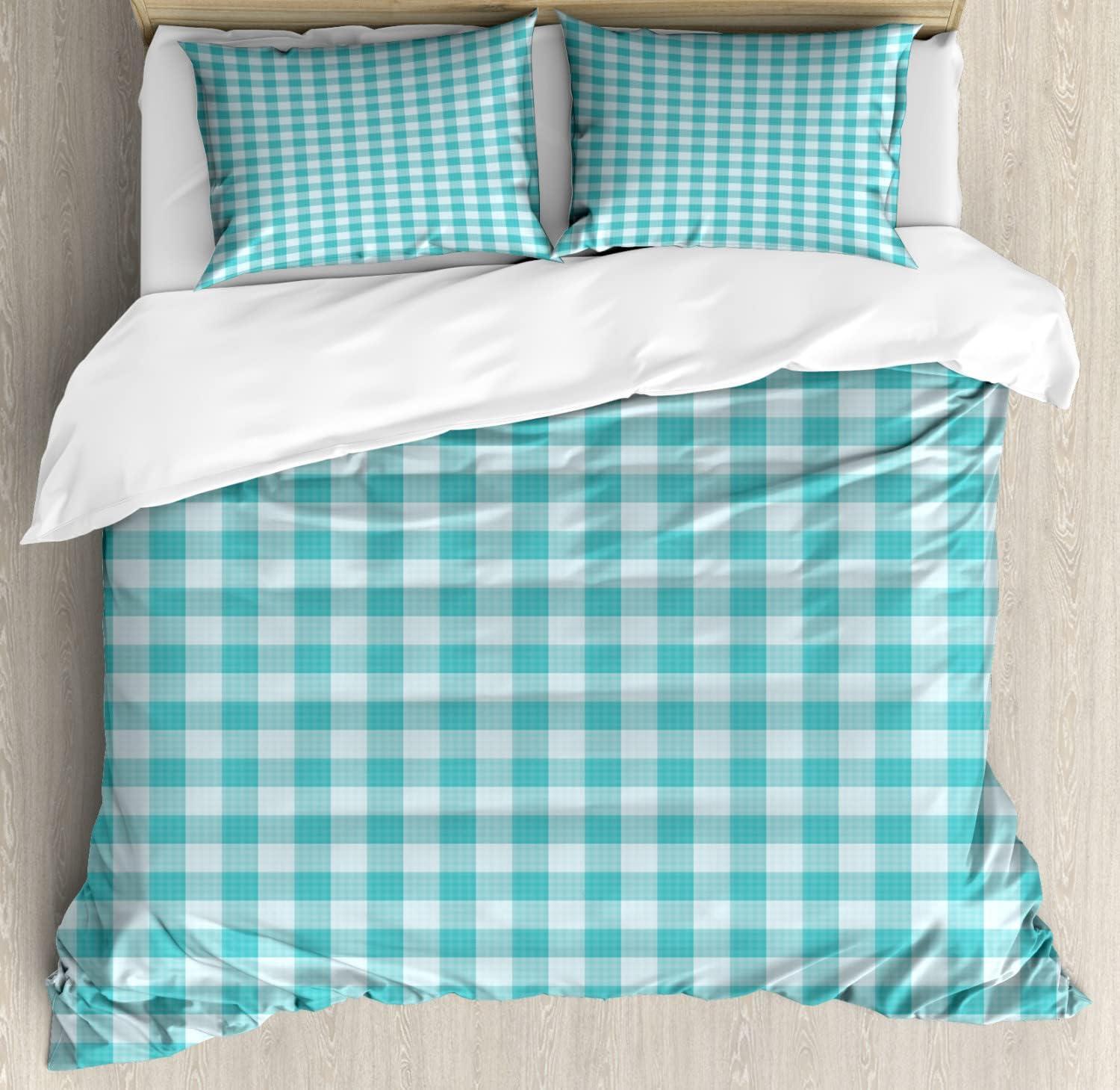 imageAmbesonne Romantic Duvet Cover Sets Geometric Horizontal Oval Rows Drawn Along Little Hearts Valentines Bedding Set with 2 Duvet Covers amp 4 Pillowcases 2 Pack King Size Almond Green and WhitePale Blue Turquoise