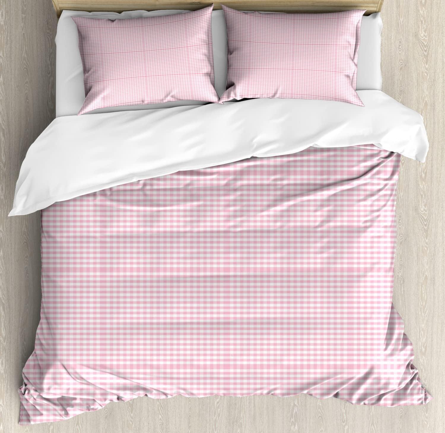 imageAmbesonne Romantic Duvet Cover Sets Geometric Horizontal Oval Rows Drawn Along Little Hearts Valentines Bedding Set with 2 Duvet Covers amp 4 Pillowcases 2 Pack King Size Almond Green and WhiteBaby Pink and White