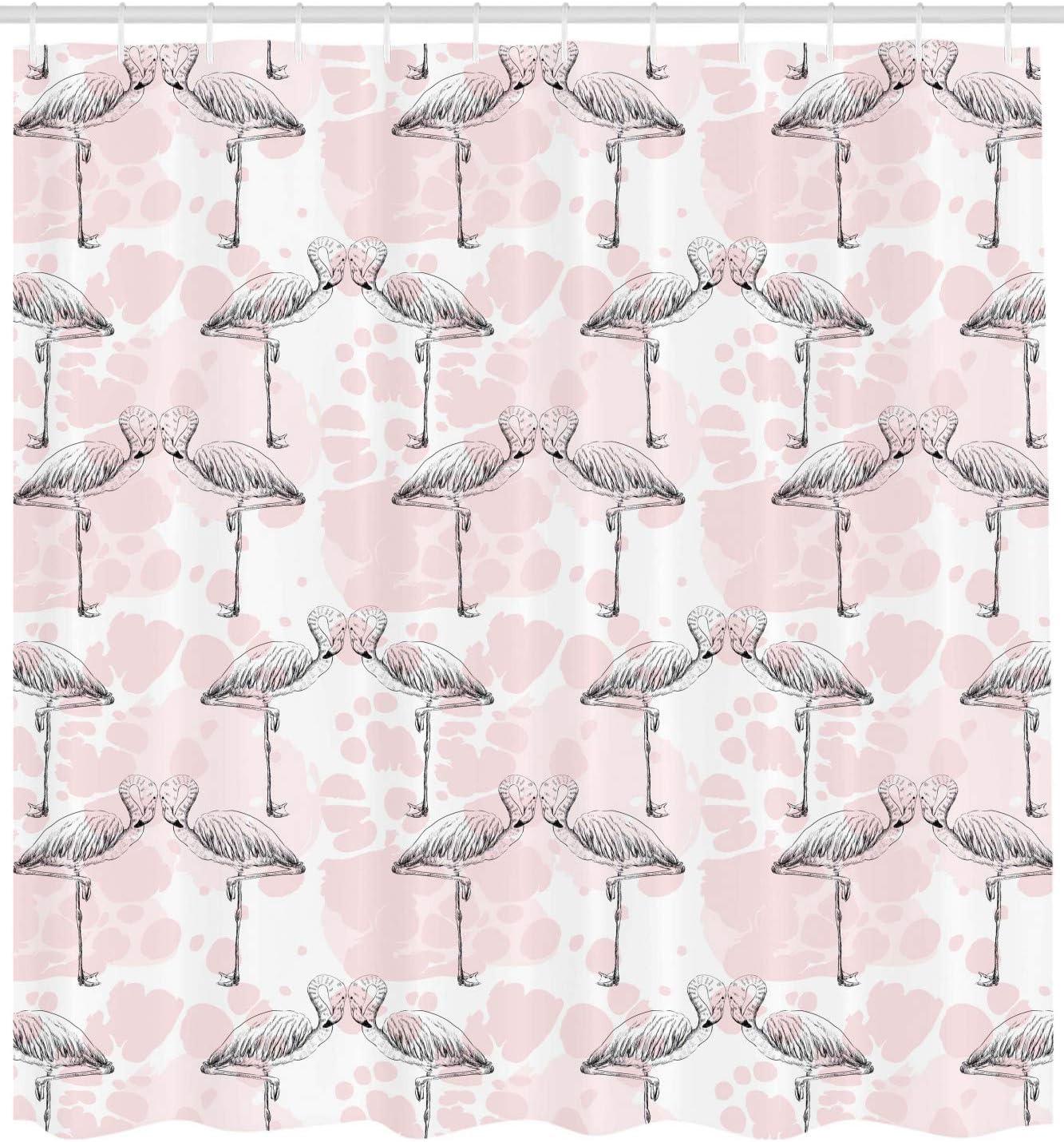 imageAmbesonne Romantic Shower Curtain Flamingos Shaping Hearts Heads Love Animal Valentines Illustration Cloth Fabric Bathroom Decor Set with Hooks 69 W x 70 L Pale Pink Grey