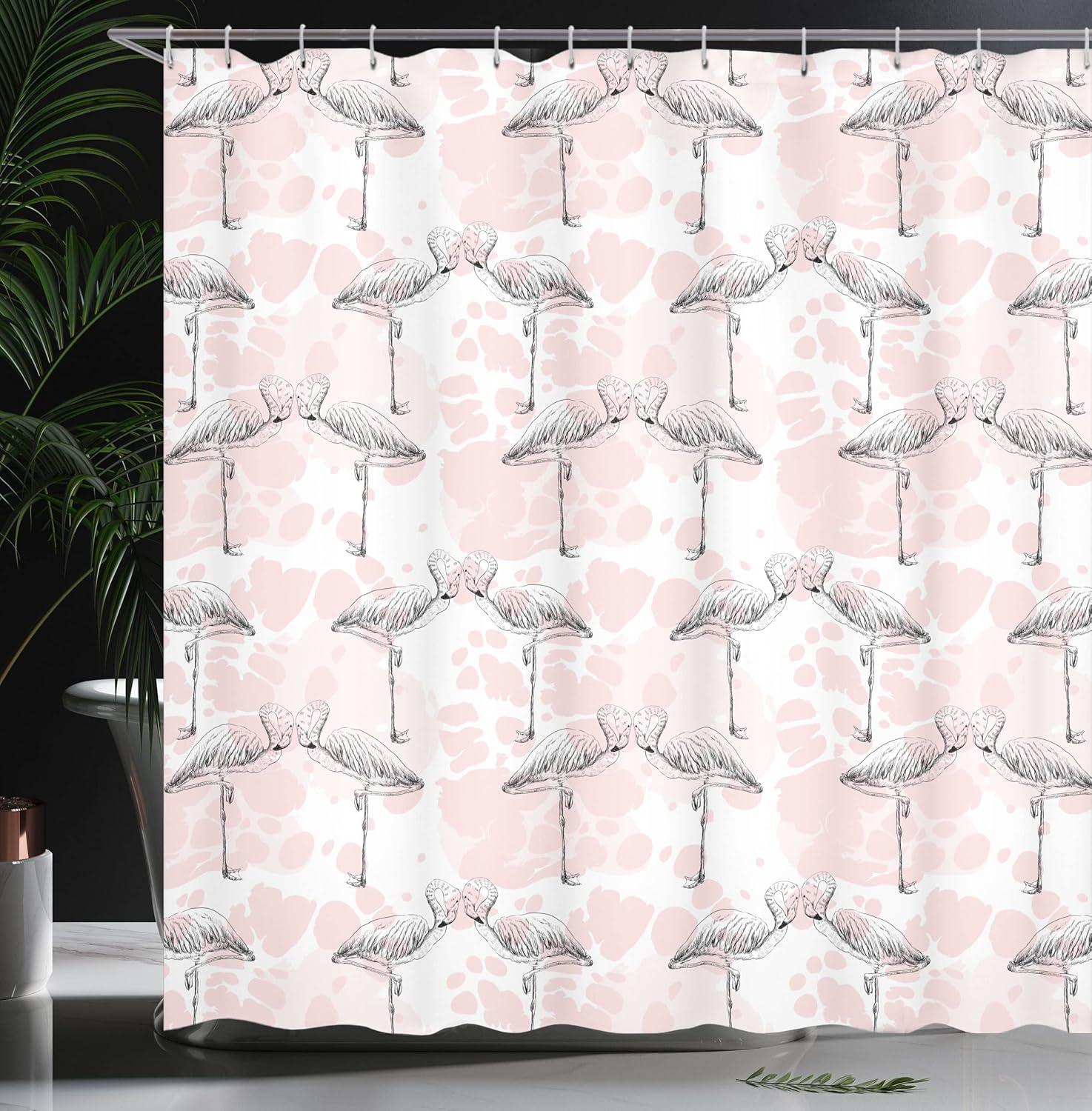 imageAmbesonne Romantic Shower Curtain Flamingos Shaping Hearts Heads Love Animal Valentines Illustration Cloth Fabric Bathroom Decor Set with Hooks 69 W x 70 L Pale Pink Grey