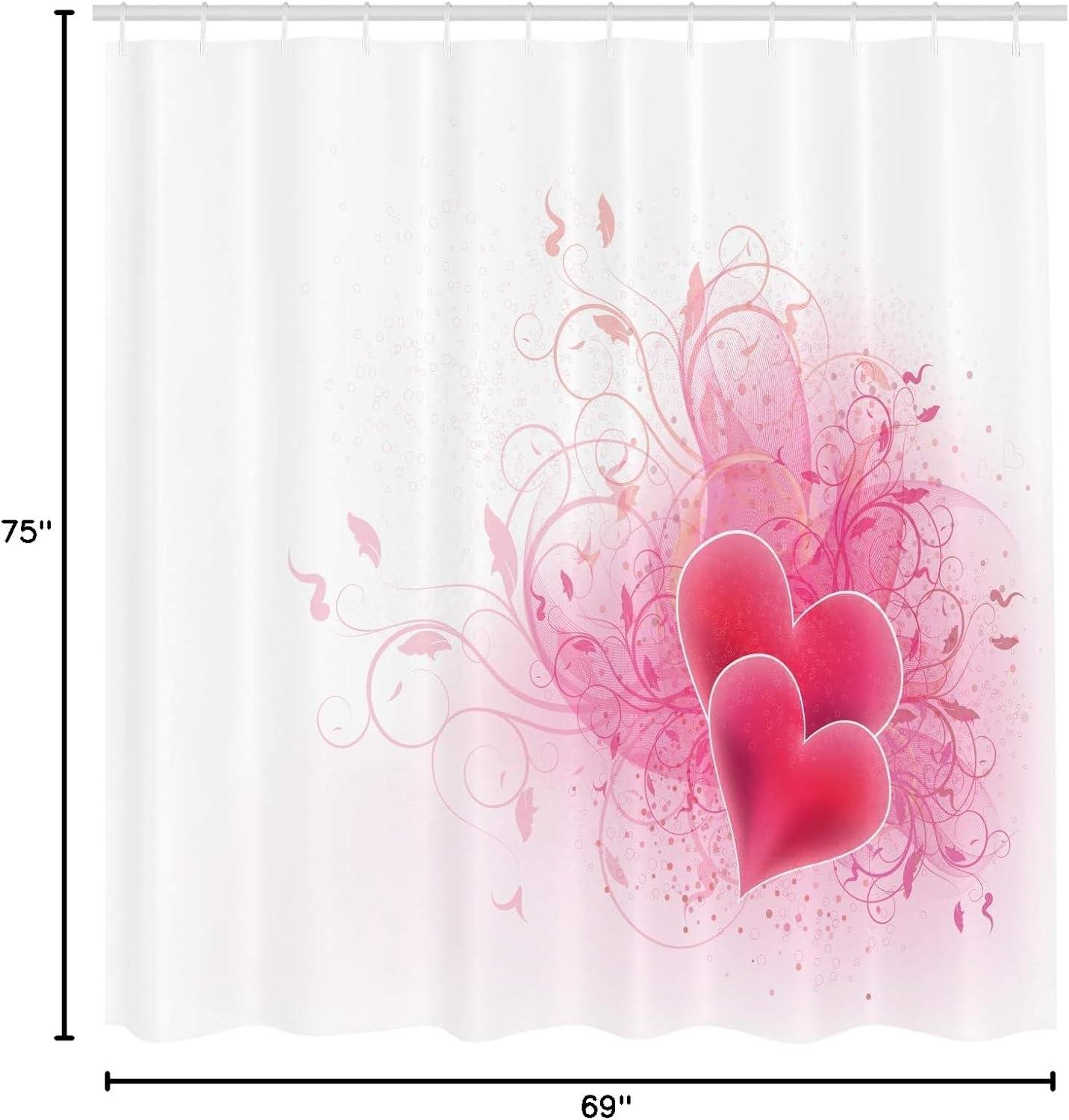 imageAmbesonne Romantic Shower Curtain Valentines Day Themed Hearts Floral Arrangement Amour Illustration Cloth Fabric Bathroom Decor Set with Hooks 69 W x 75 L Pink White