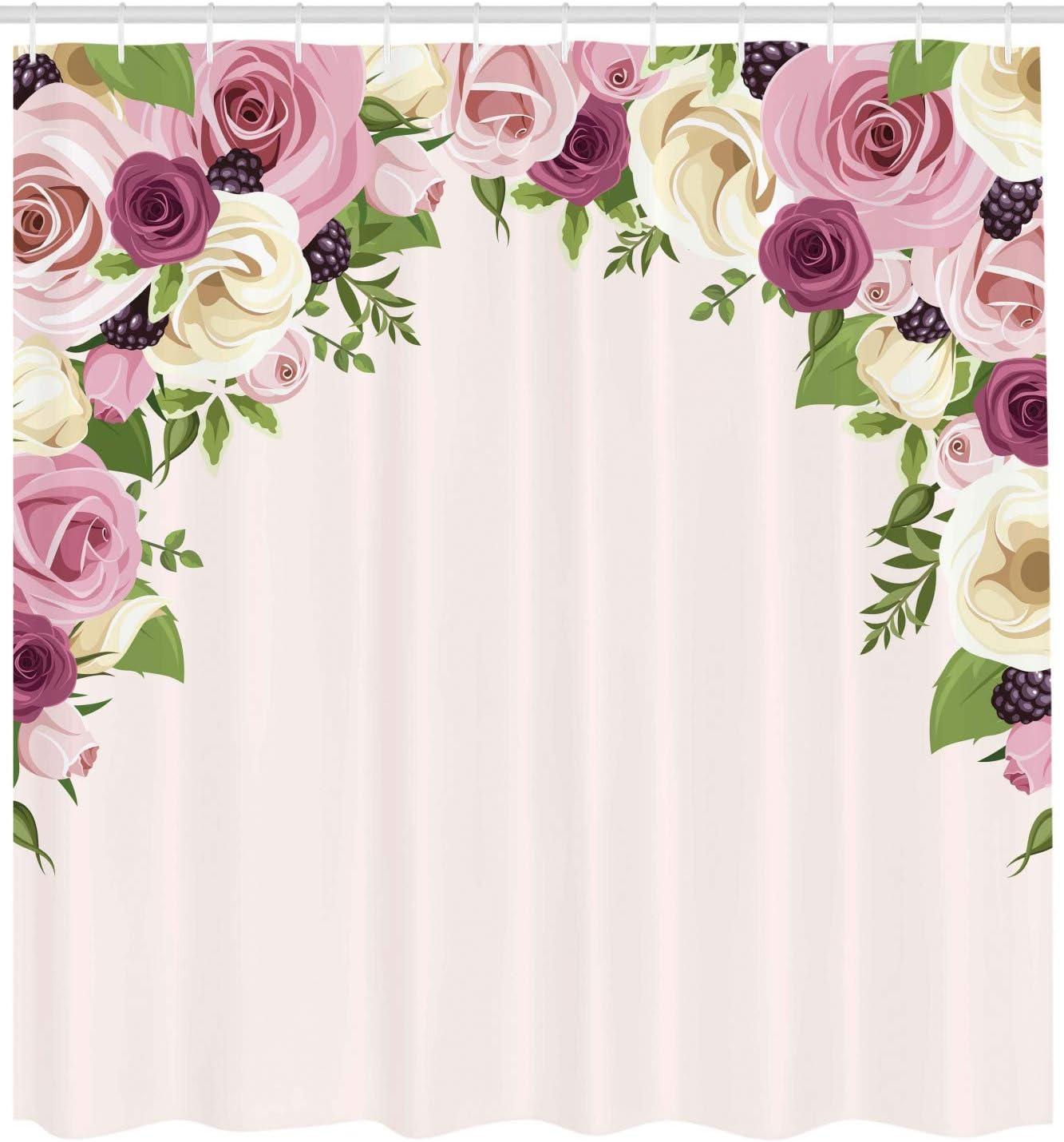 imageAmbesonne Rose Shower Curtain Romantic Lisianthus Berries as an Arch Marriage Wedding and Gatherings Design in Soft Pastel Colors Cloth Fabric Bathroom Set with Hooks 69 W x 75 L Purple CreamPurple Cream