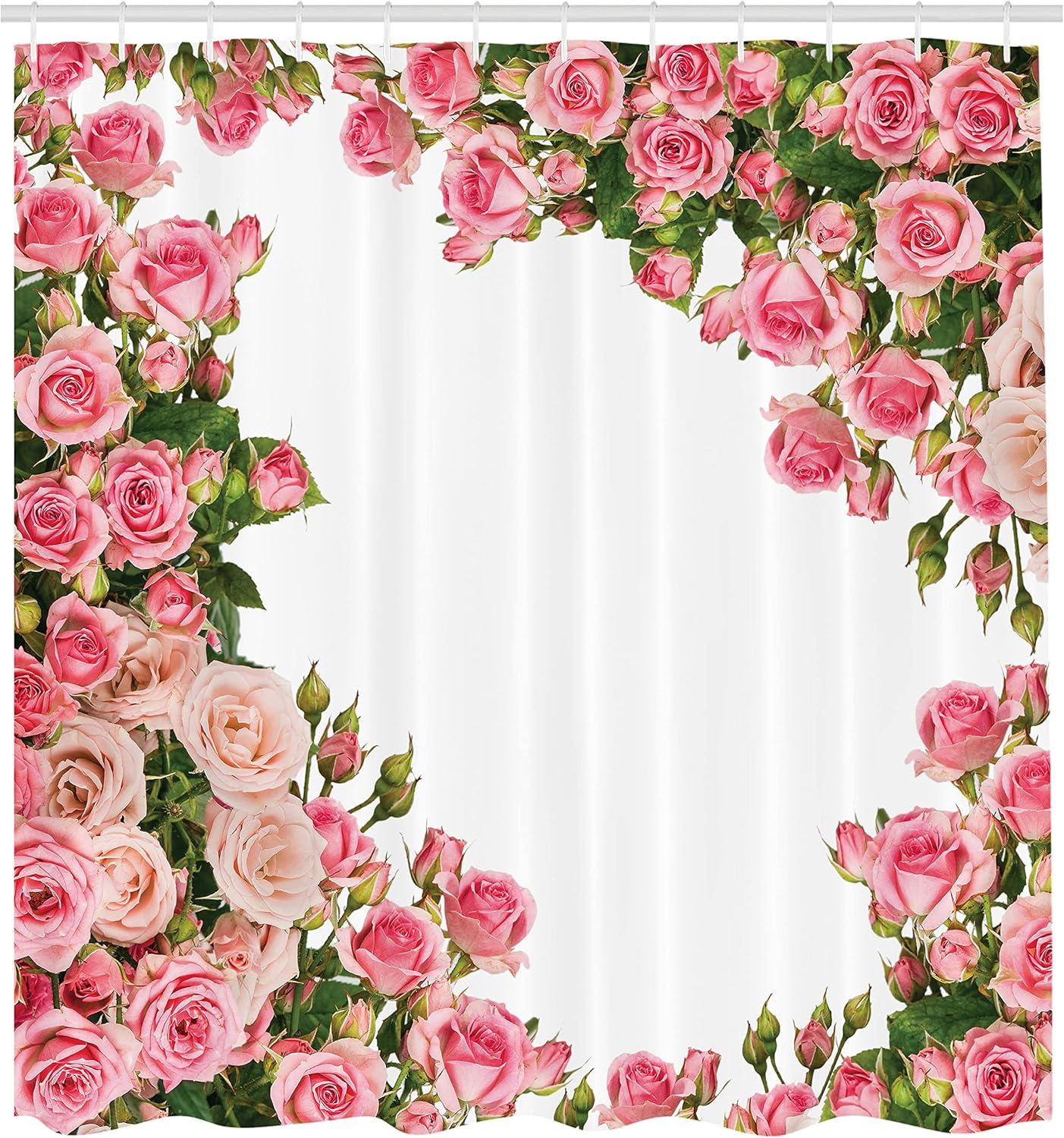 imageAmbesonne Rose Shower Curtain Romantic Lisianthus Berries as an Arch Marriage Wedding and Gatherings Design in Soft Pastel Colors Cloth Fabric Bathroom Set with Hooks 69 W x 75 L Purple CreamPink Green White