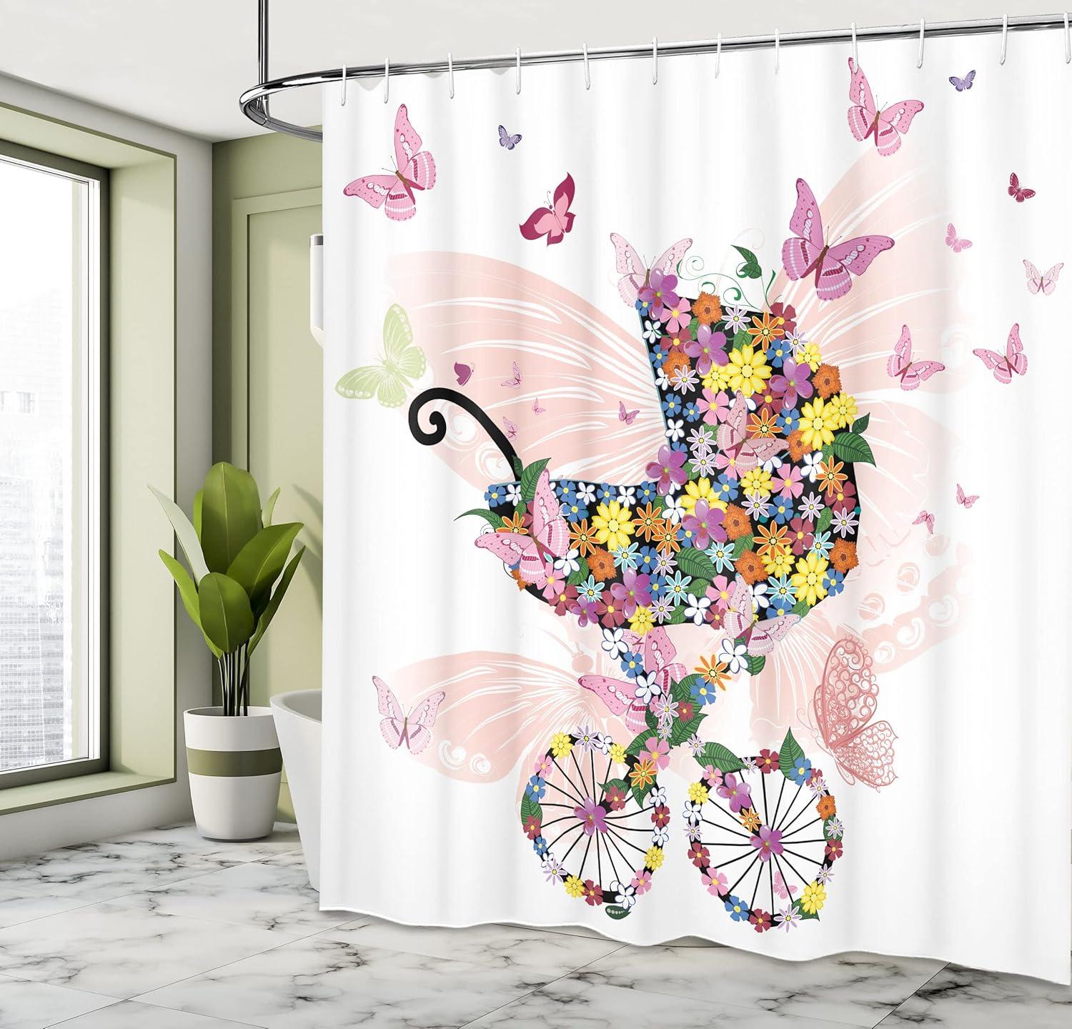 imageAmbesonne Rose Shower Curtain Romantic Lisianthus Berries as an Arch Marriage Wedding and Gatherings Design in Soft Pastel Colors Cloth Fabric Bathroom Set with Hooks 69 W x 75 L Purple CreamMulti Color