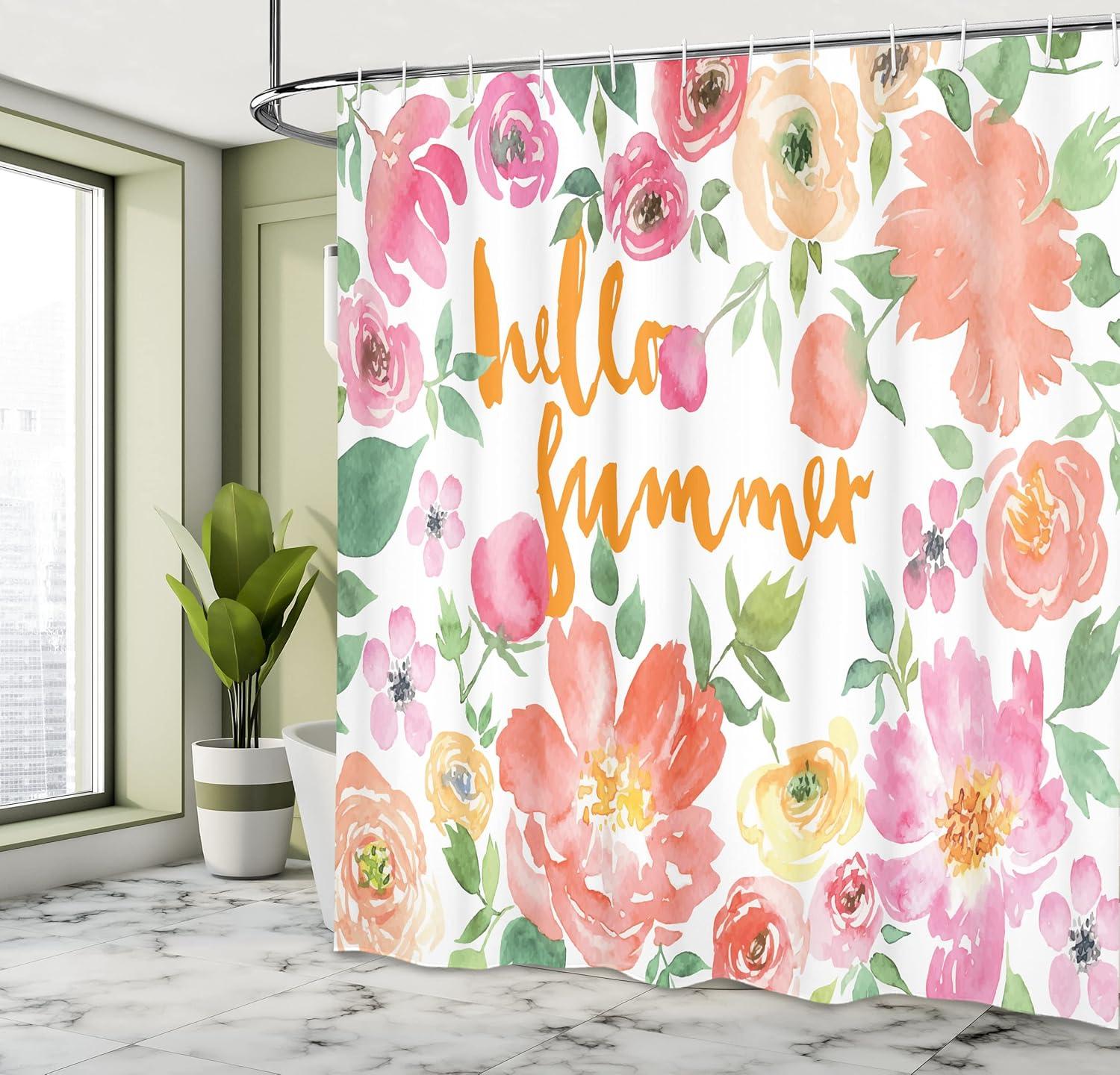 imageAmbesonne Rose Shower Curtain Romantic Lisianthus Berries as an Arch Marriage Wedding and Gatherings Design in Soft Pastel Colors Cloth Fabric Bathroom Set with Hooks 69 W x 75 L Purple CreamPink Coral