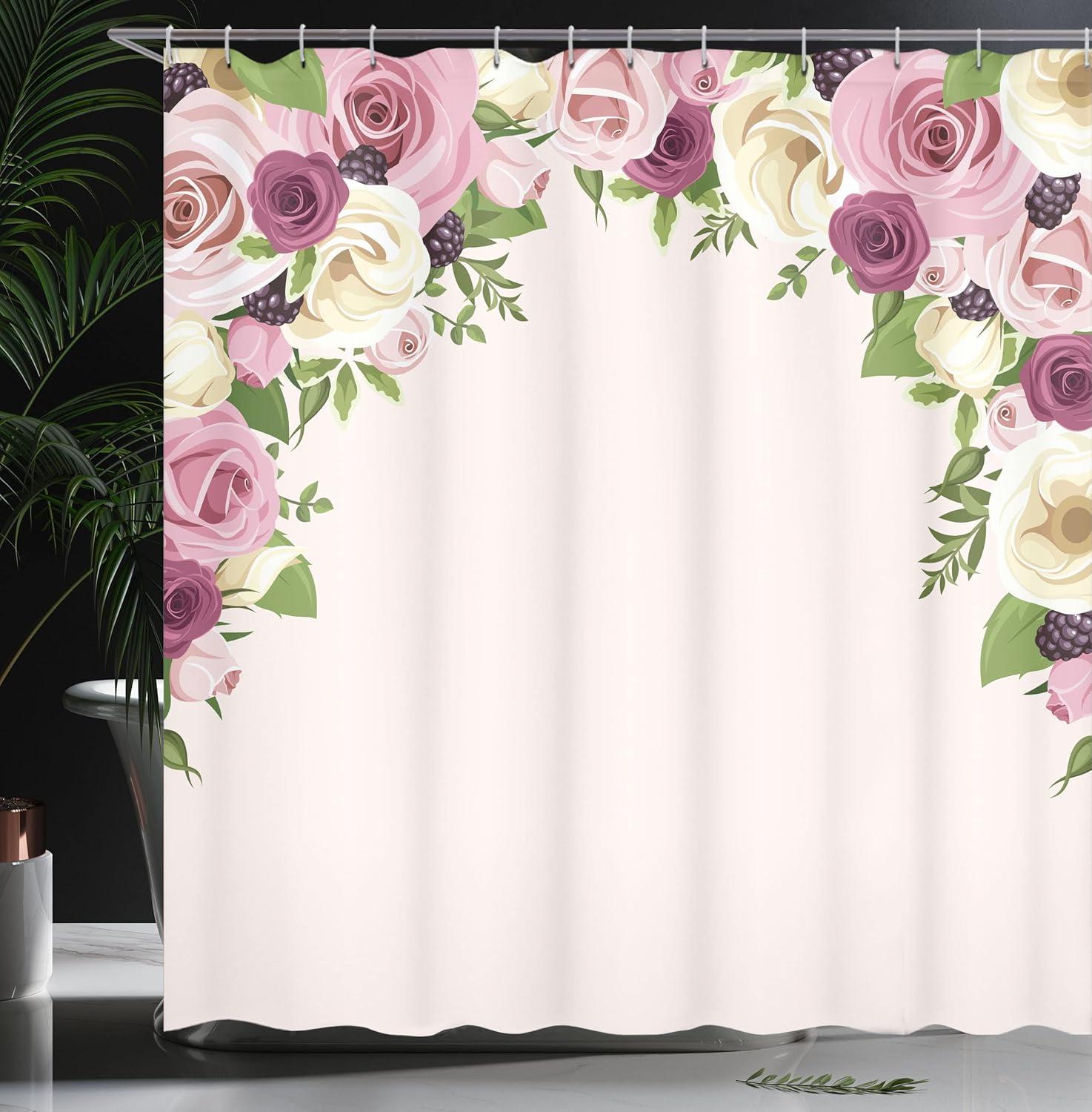 imageAmbesonne Rose Shower Curtain Romantic Lisianthus Berries as an Arch Marriage Wedding and Gatherings Design in Soft Pastel Colors Cloth Fabric Bathroom Set with Hooks 69 W x 75 L Purple CreamPurple Cream