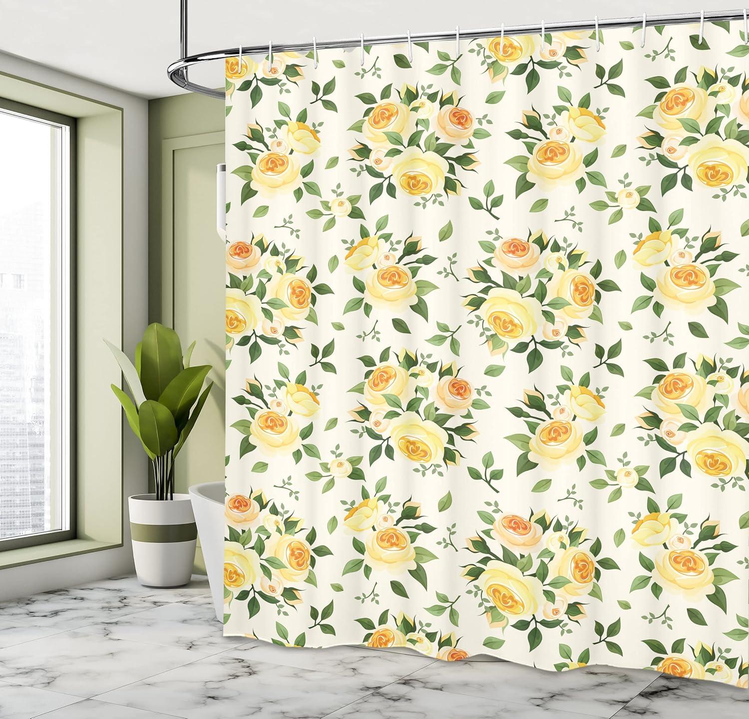 imageAmbesonne Rose Shower Curtain Romantic Lisianthus Berries as an Arch Marriage Wedding and Gatherings Design in Soft Pastel Colors Cloth Fabric Bathroom Set with Hooks 69 W x 75 L Purple CreamYellow Green Beige