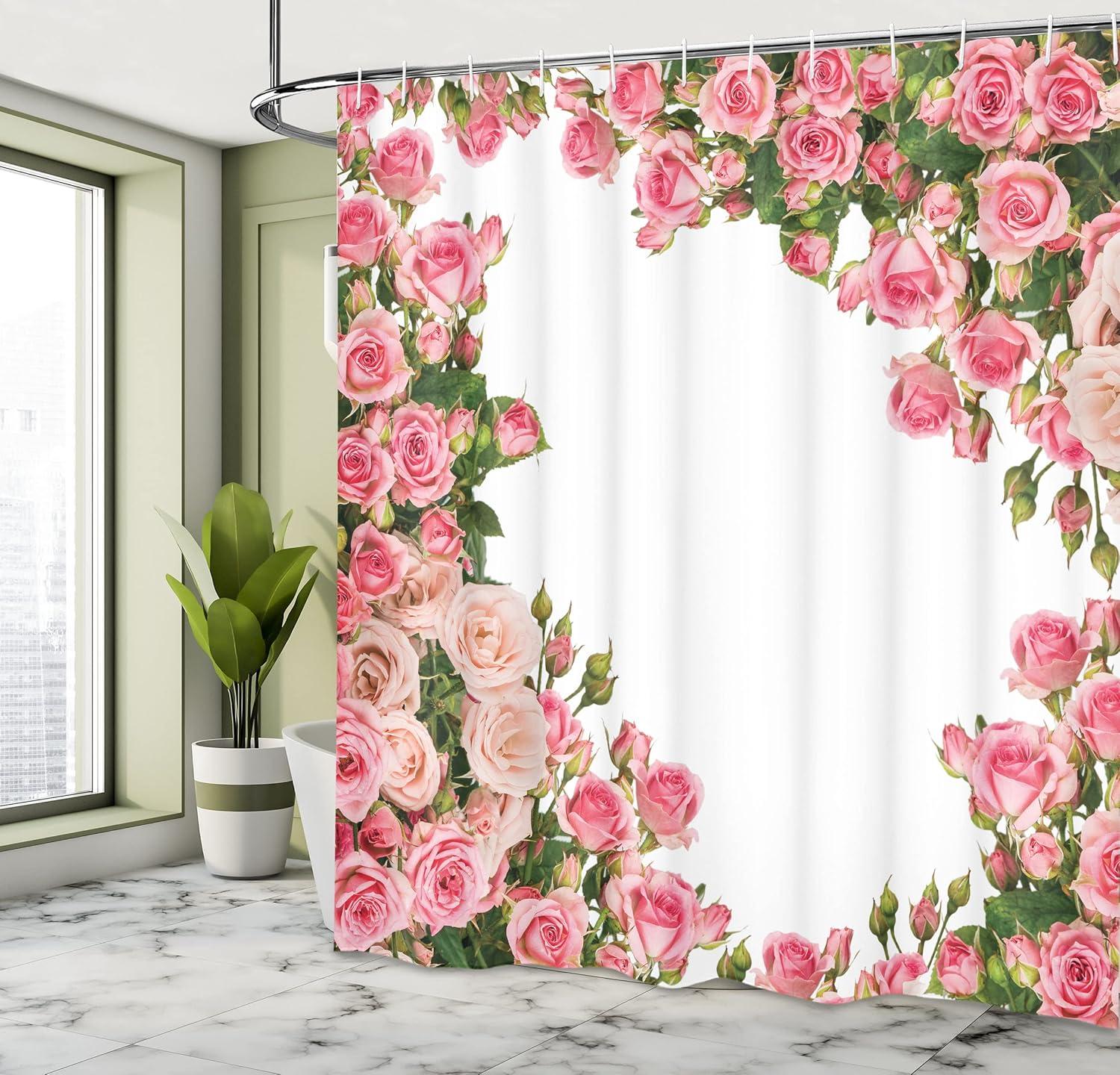 imageAmbesonne Rose Shower Curtain Romantic Lisianthus Berries as an Arch Marriage Wedding and Gatherings Design in Soft Pastel Colors Cloth Fabric Bathroom Set with Hooks 69 W x 75 L Purple CreamPink Green White