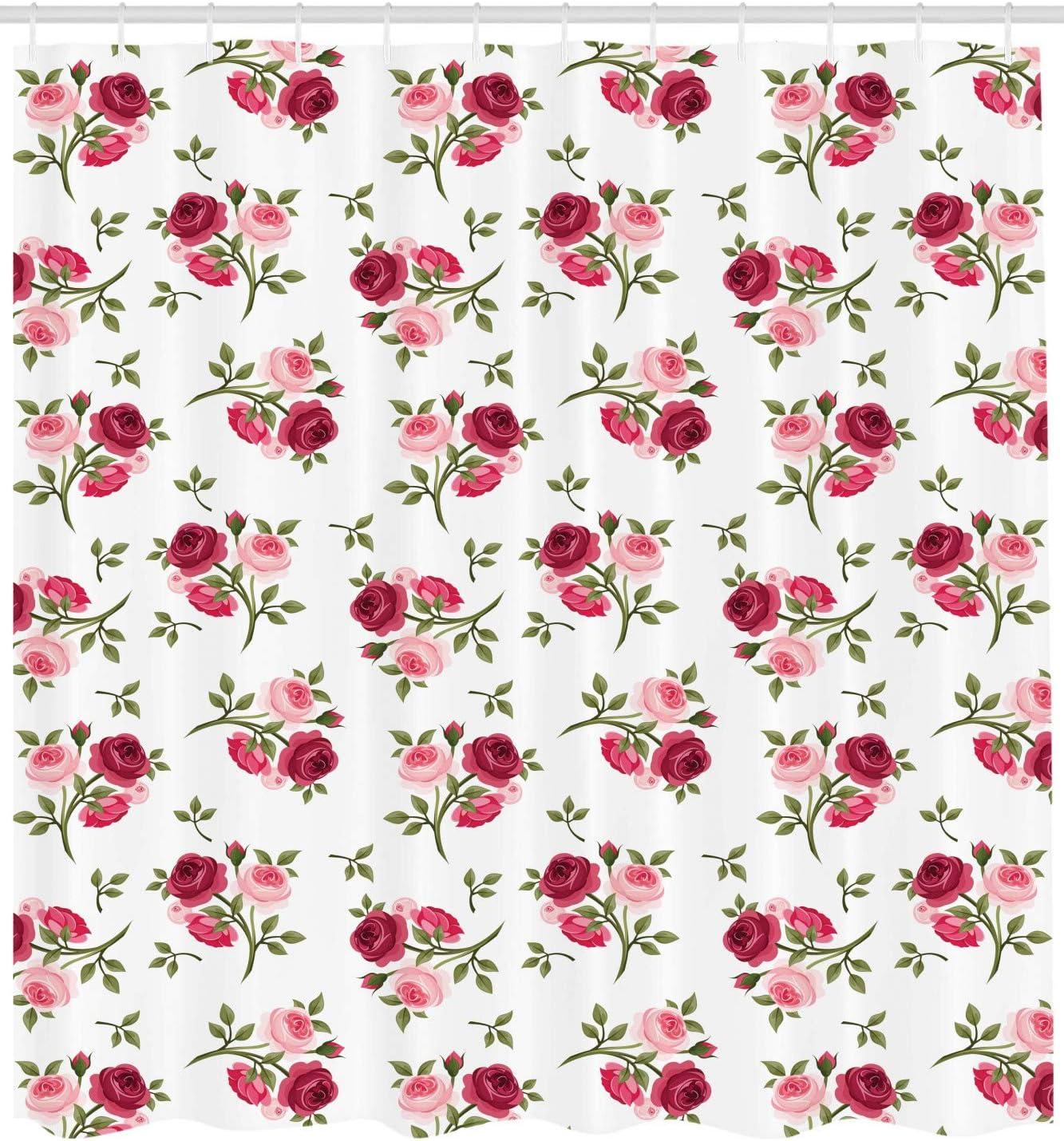 imageAmbesonne Rose Shower Curtain Romantic Lisianthus Berries as an Arch Marriage Wedding and Gatherings Design in Soft Pastel Colors Cloth Fabric Bathroom Set with Hooks 69 W x 75 L Purple CreamPink Fern