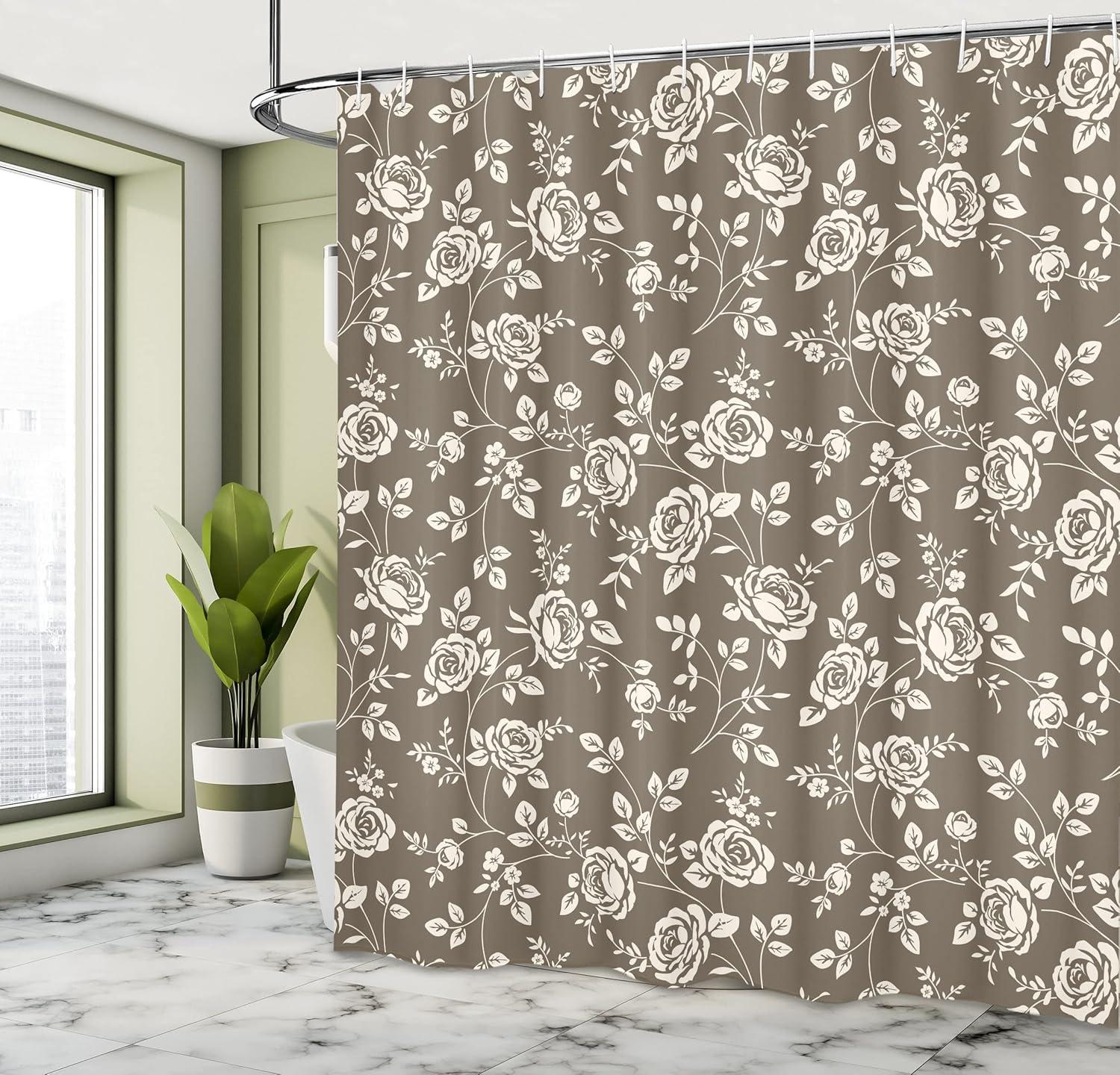 imageAmbesonne Rose Shower Curtain Romantic Lisianthus Berries as an Arch Marriage Wedding and Gatherings Design in Soft Pastel Colors Cloth Fabric Bathroom Set with Hooks 69 W x 75 L Purple CreamDark Taupe White