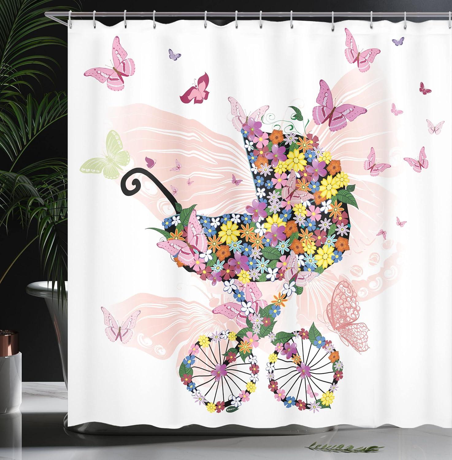imageAmbesonne Rose Shower Curtain Romantic Lisianthus Berries as an Arch Marriage Wedding and Gatherings Design in Soft Pastel Colors Cloth Fabric Bathroom Set with Hooks 69 W x 75 L Purple CreamMulti Color