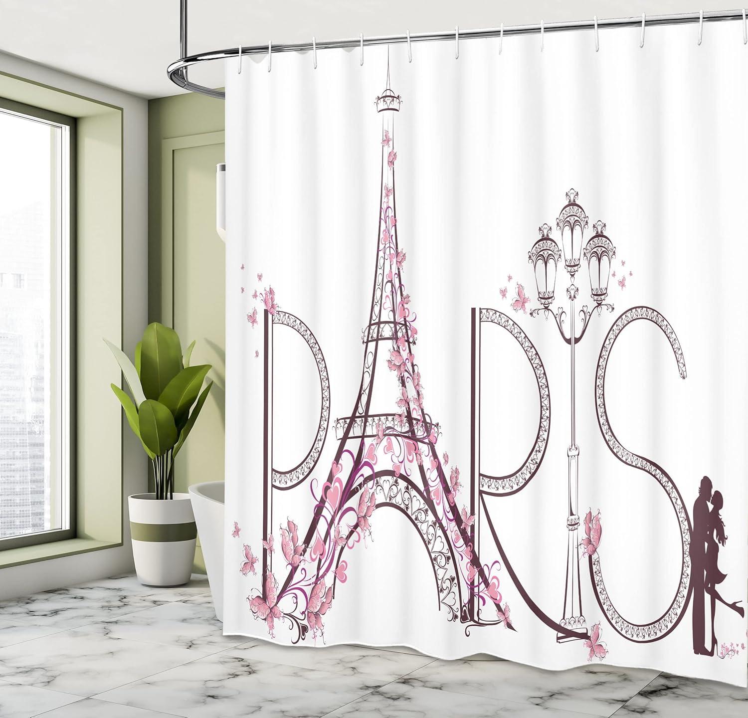 imageAmbesonne Rose Shower Curtain Romantic Lisianthus Berries as an Arch Marriage Wedding and Gatherings Design in Soft Pastel Colors Cloth Fabric Bathroom Set with Hooks 69 W x 75 L Purple CreamPink Plum