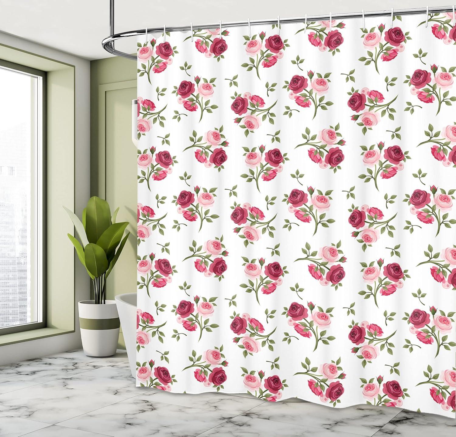 imageAmbesonne Rose Shower Curtain Romantic Lisianthus Berries as an Arch Marriage Wedding and Gatherings Design in Soft Pastel Colors Cloth Fabric Bathroom Set with Hooks 69 W x 75 L Purple CreamPink Fern