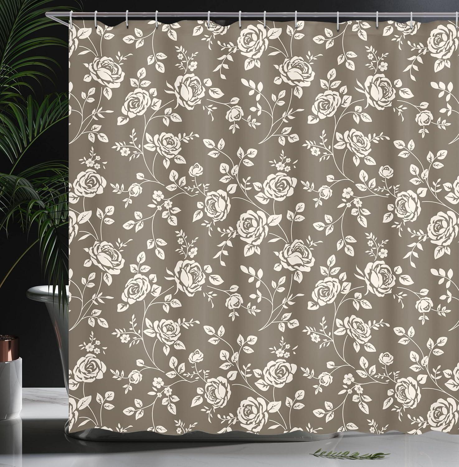 imageAmbesonne Rose Shower Curtain Romantic Lisianthus Berries as an Arch Marriage Wedding and Gatherings Design in Soft Pastel Colors Cloth Fabric Bathroom Set with Hooks 69 W x 75 L Purple CreamDark Taupe White